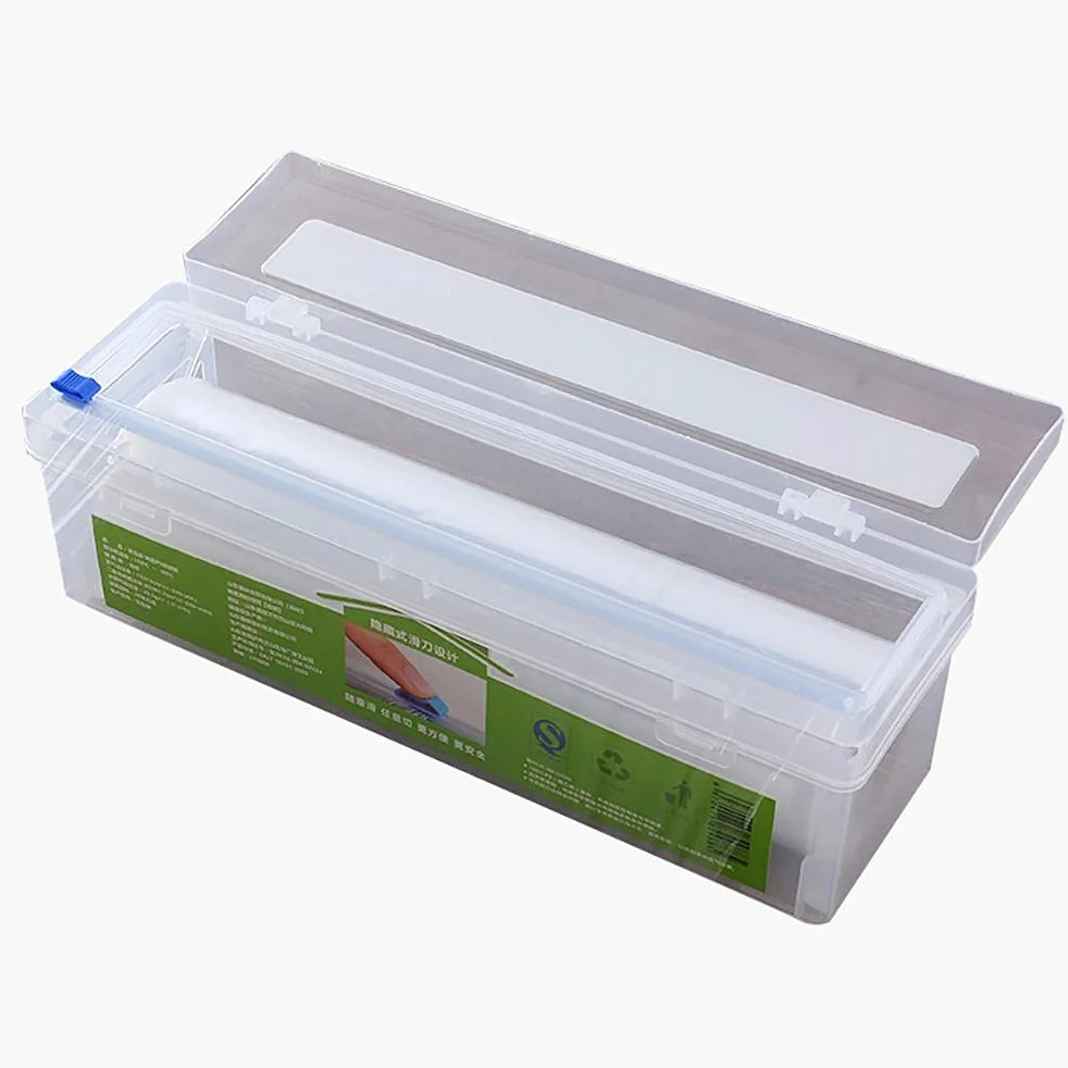 Dispenser per Pellicola Trasparente, Dispenser per Involucro di plastica Ricaricabile con taglierina per Diapositive Avvolgimento per Alimenti Scatola per Alimenti Trasparente Gadget da