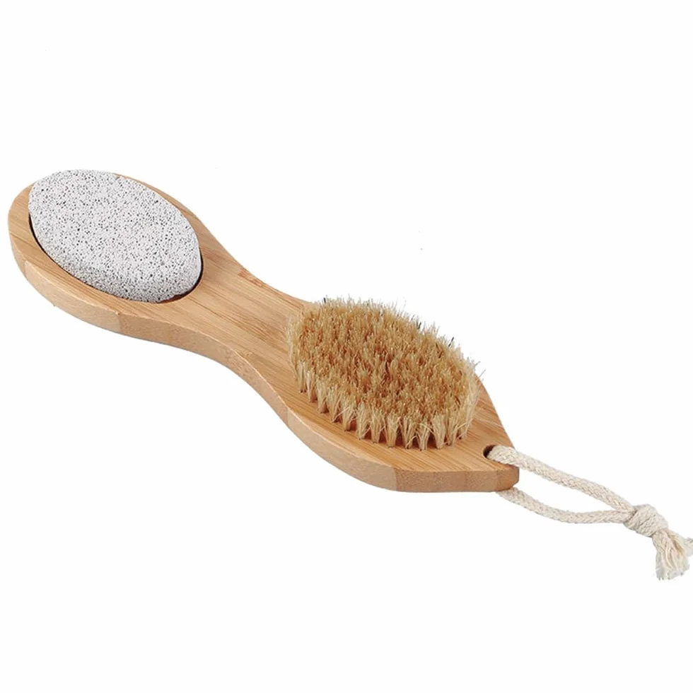 Spazzola per Piedi in Legno 4 in 1 con Pietra Pomice e Raspa Mentale