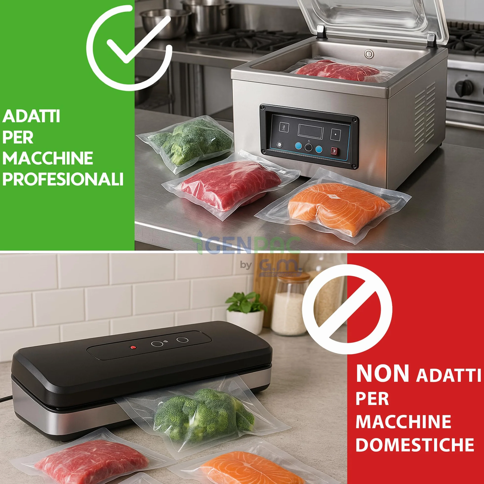 Buste Sottovuoto Lisce GM 100 10x20 cm BPA Free Sacchetti Cottura Sous Vide Professionale Congelatore Frigo -40°C a 121°C Ermetici