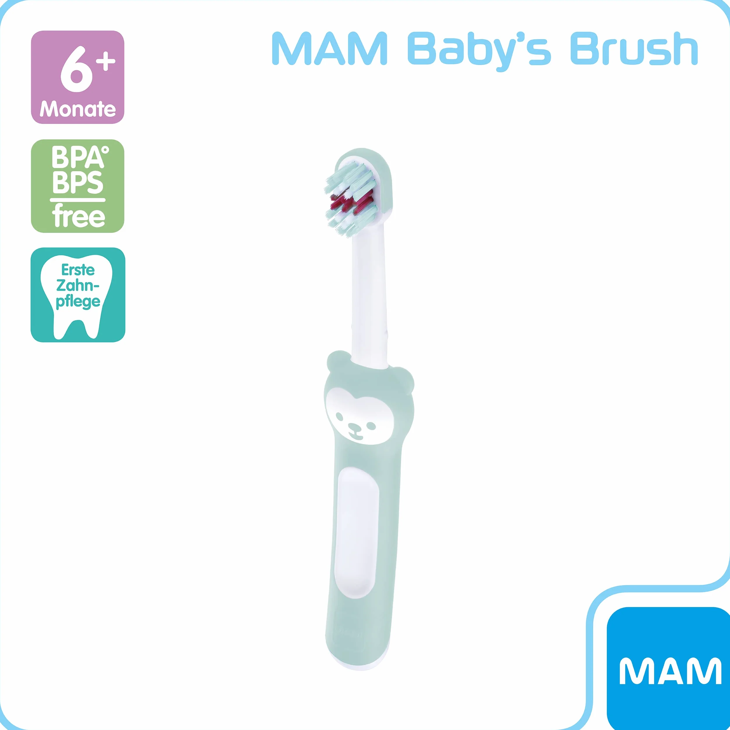MAM Baby 's Brush, spazzolino da denti con manico corto per una facile tenuta, spazzolino da denti per bambini per una pulizia delicata dei denti, a partire dai 6 mesi, turchese