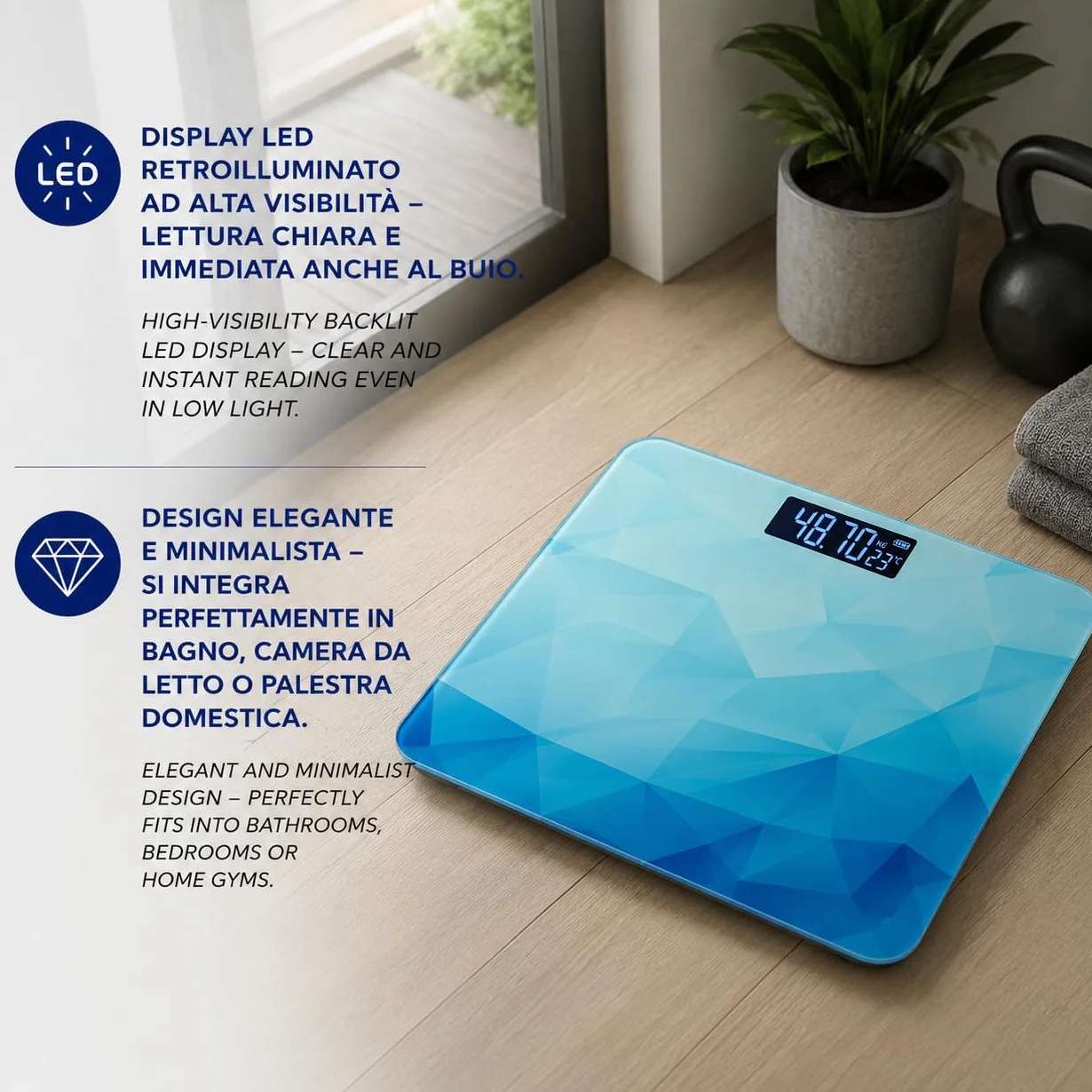 IPEA Bilancia Pesapersone Digitale Ultra Sottile Vetro Temperato 0,1 KG 180Kg