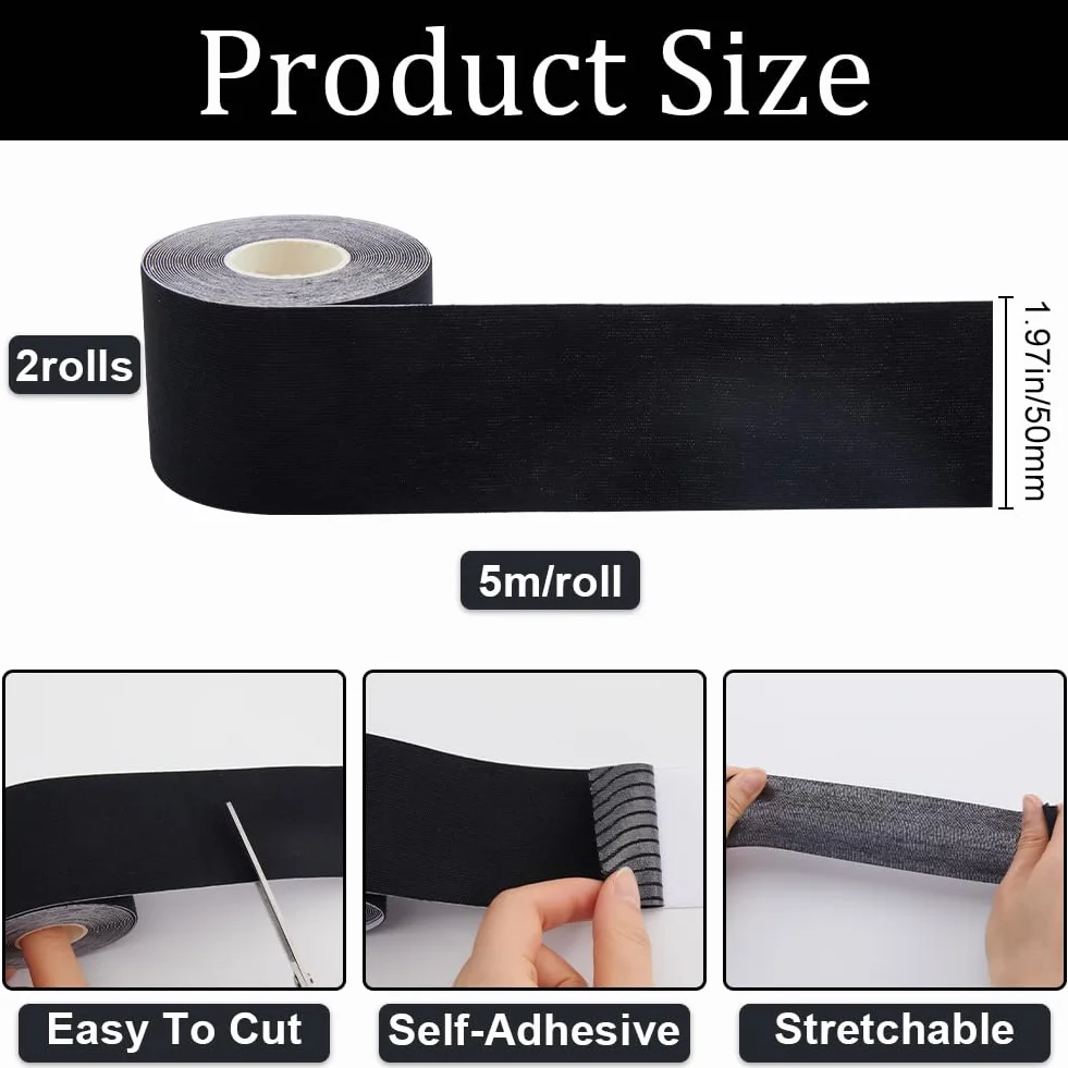 GORGECRAFT 10M X 5 cm Nastri Kinesiologici Sport Muscoli Esercizi Bendaggi per Il Corpo Bende in Cotone Bende per Seno Boob Lift Up Nastro Adesivo Bob per Seno Atletico Gomito Ginocchia Supporto Nero