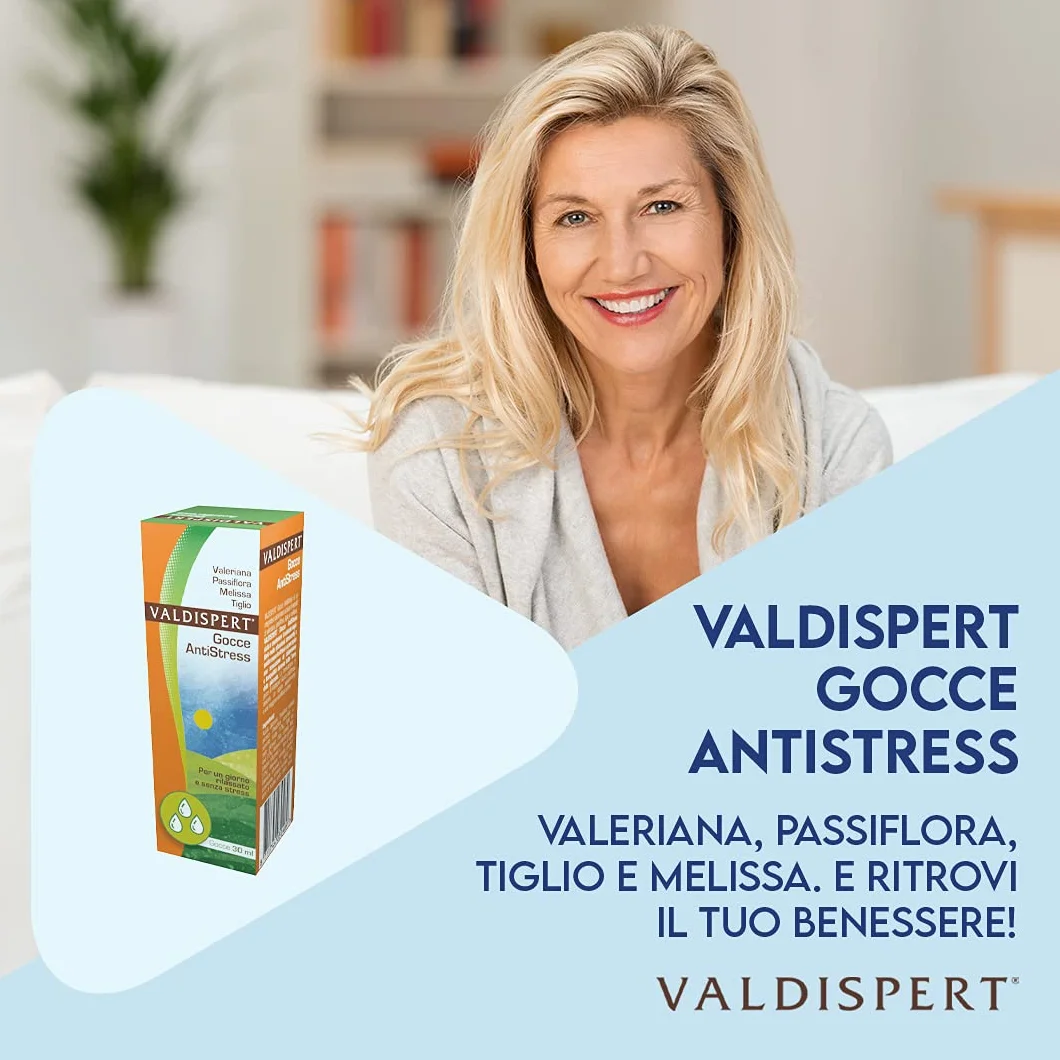 Valdispert Gocce Antistress, Integratore Naturale Rilassamento con Valeriana, Passiflora, Melissa e Tiglio, 30 ml