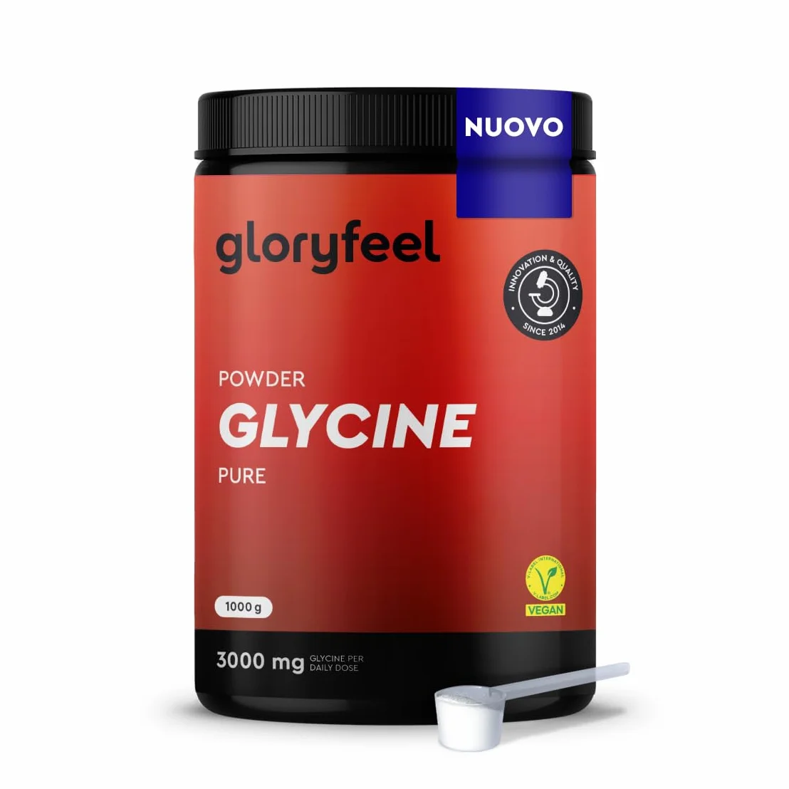 Glicina in Polvere 1 kg (330 Porzioni) - Alta Concentrazione 3000mg di L-Glicina al Giorno - Puro Aminoacido Naturalmente Dolce - Rapida Solubilità - Testata in Laboratorio, Vegan e Senza Additivi
