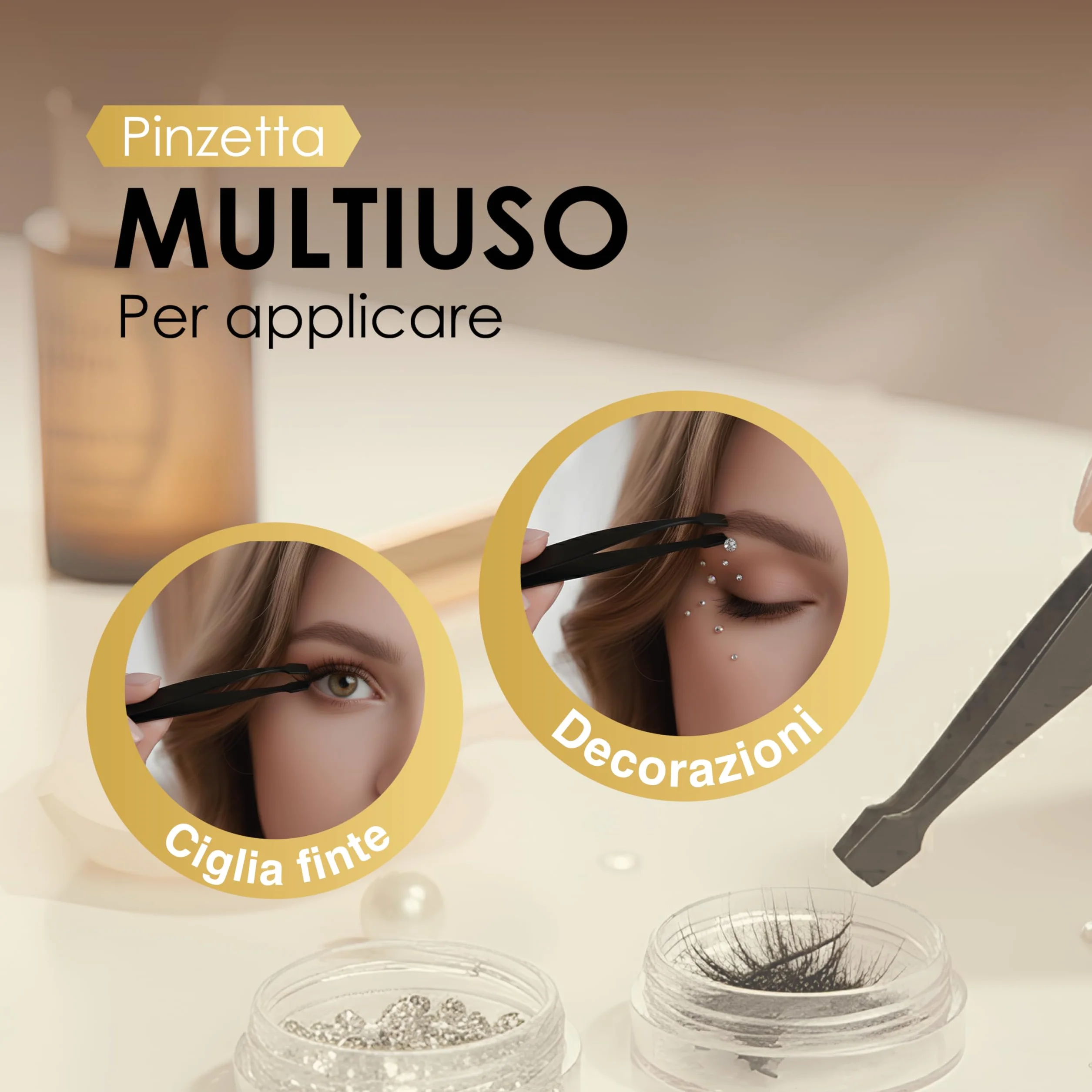 Pinzetta Sopracciglia Professionale in Acciaio Inox, Punta Obliqua di Precisione, Pinzette per Peli Incarniti e Viso, Ideale per Donna e Uomo, Uso Estetico e Domestico
