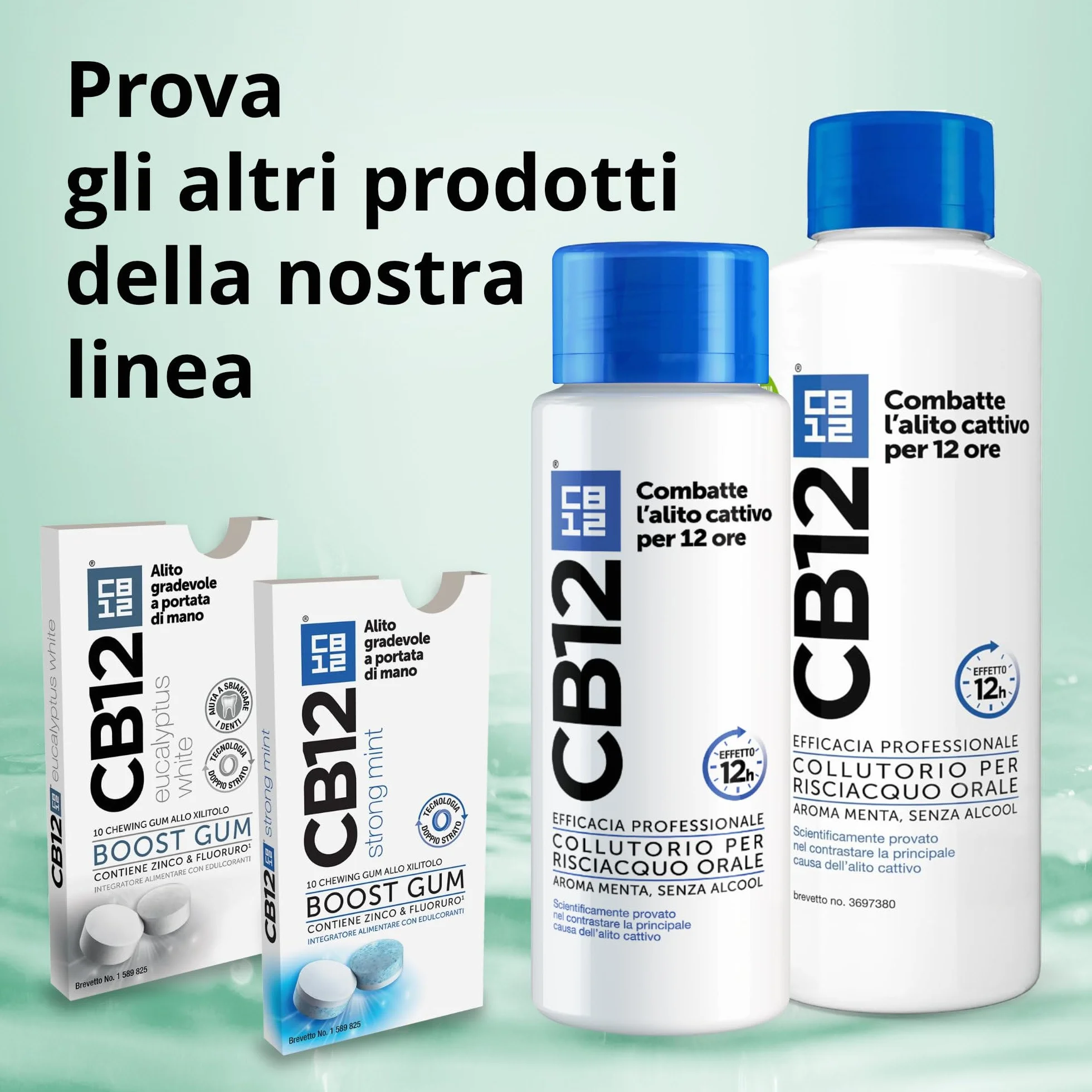 CB12 Boost Gomme da Masticare Senza Zucchero con Xilitolo Gusto Eucalipto Effetto Sbiancante 10 Chewing Gum
