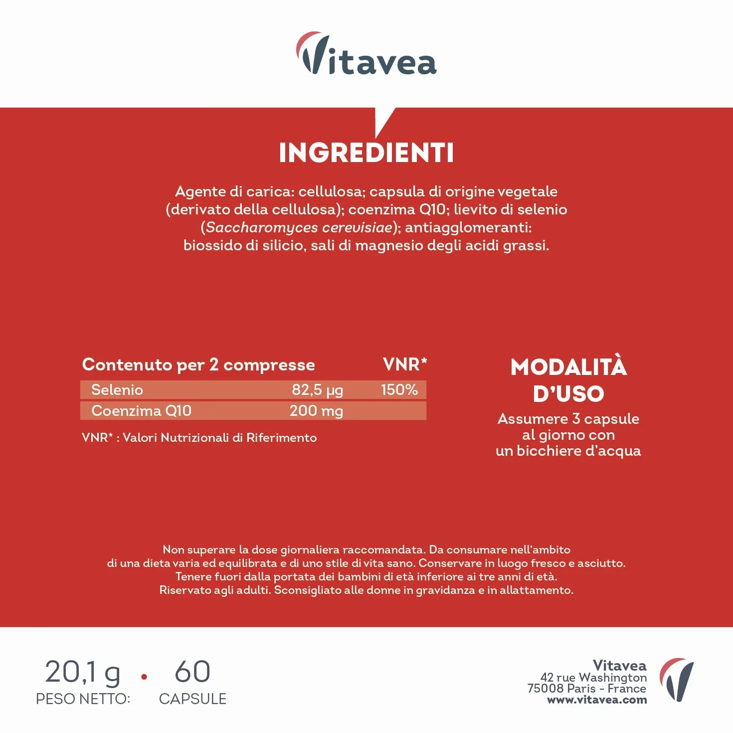 Coenzima Q10 200mg – Integratore Antiossidante Naturale – Con Selenio per Pelle, Unghie e Capelli – 60 Capsule Vegane, Antiage, Supporto Energetico, Protezione Contro lo Stress Ossidativo - Vitavea