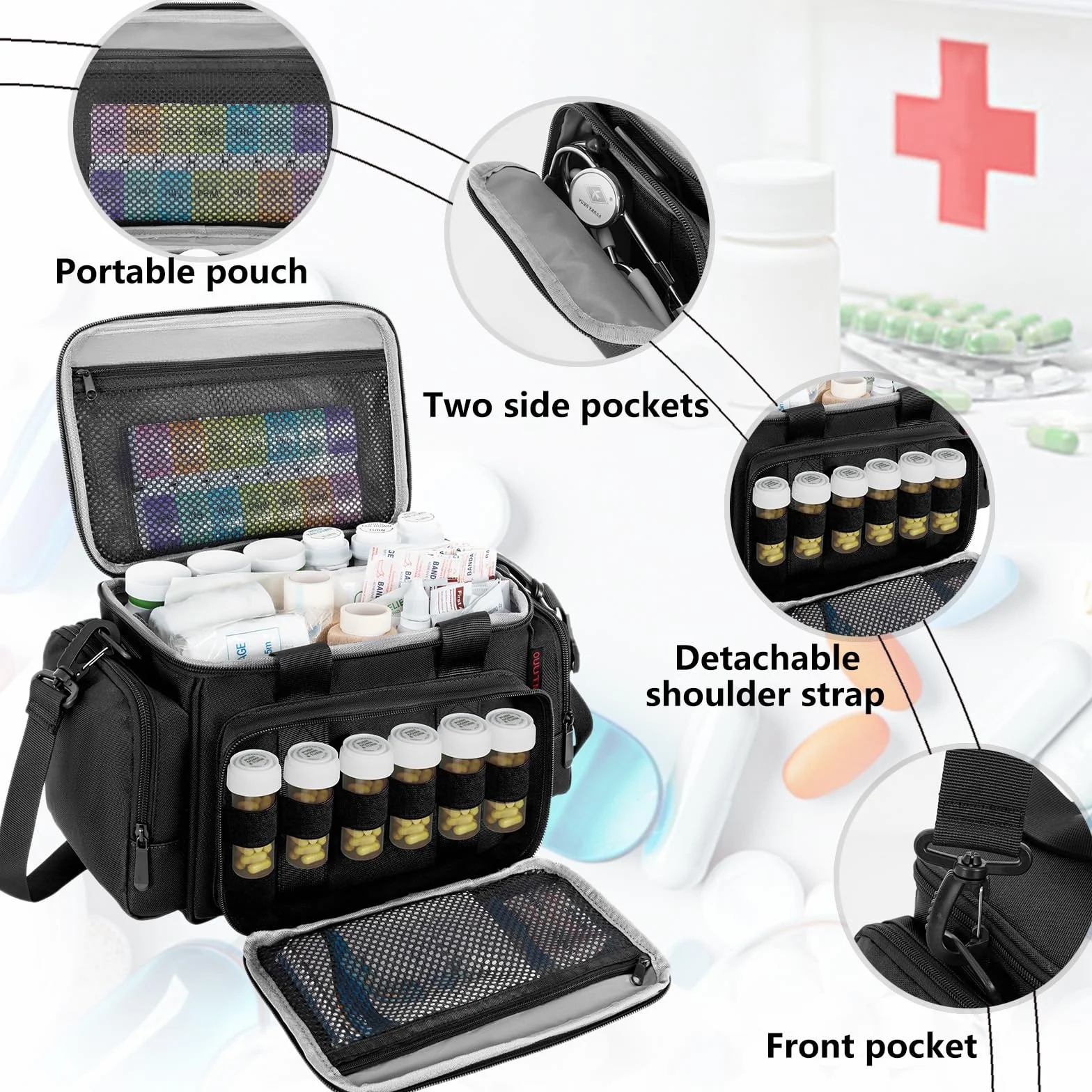 Borsa di pronto soccorso vuota professionale grande nera 27 cm