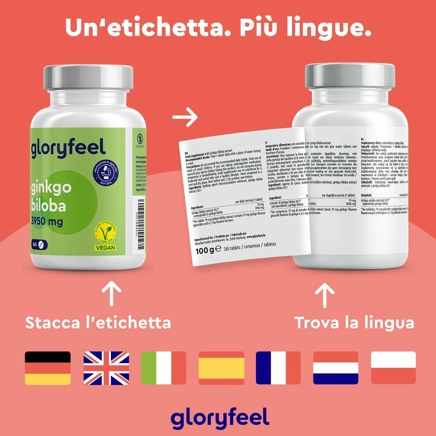 Ginkgo Biloba 50:1 Estratto 3950 mg Integratore Circolazione Concentrazione Memoria 365 Compresse