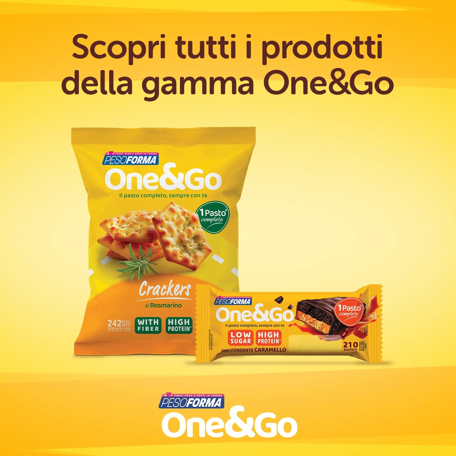 Pesoforma | One&Go Pasto Sostitutivo Crackers al Rosmarino, 60g, 1 Pasto Completo, 242 kcal, High Protein, With Fiber