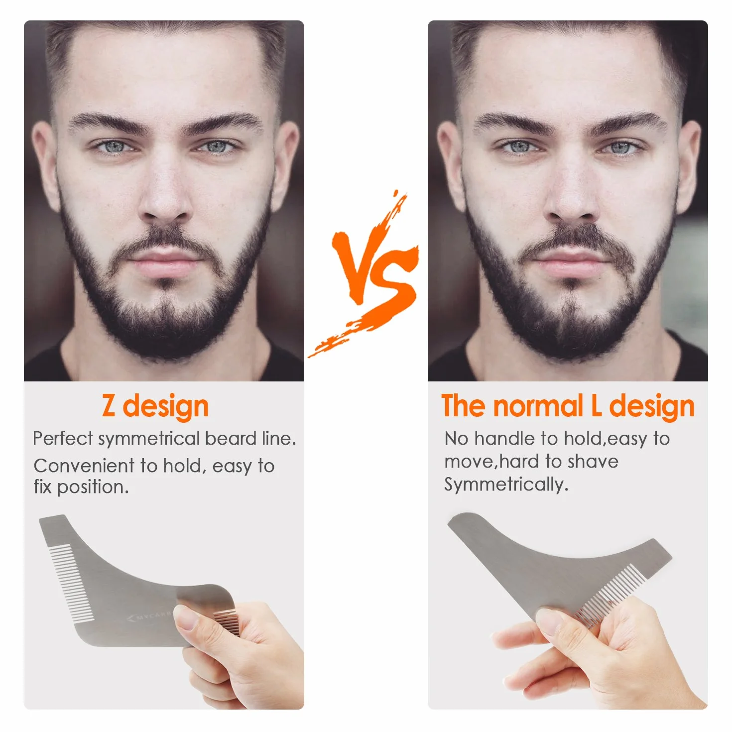 MYCARBON Pettine Barba Forma Uomo in Acciaio Inossidabile Disegno Z per Styling Taglio Barba Pettine da Barba Modellante Portatile