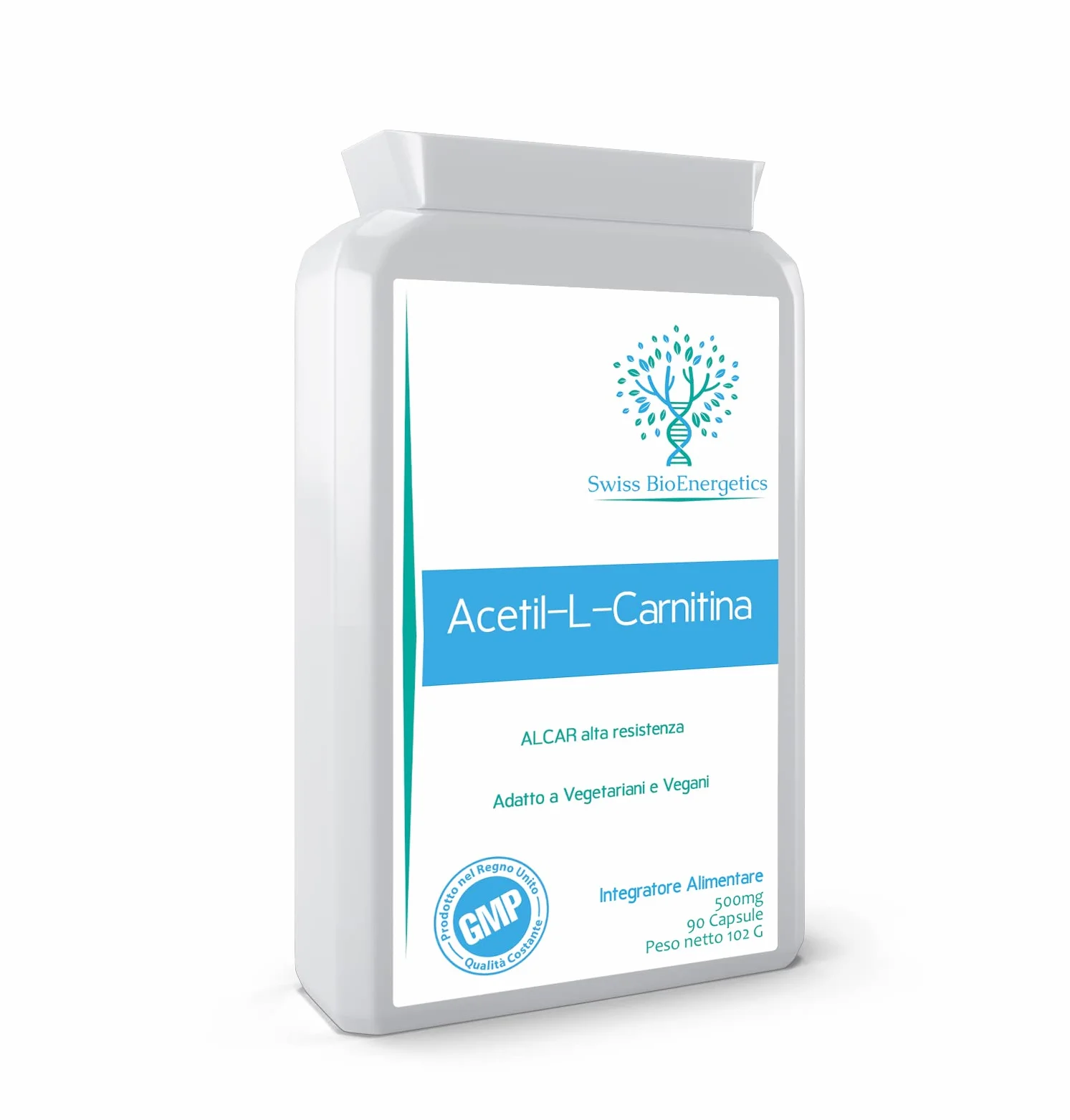 Acetil-L-Carnitina 500mg ALCAR Alta Potenza 90 Capsule Supporto Energia Funzione Cognitiva Resistenza Muscolare Vegano