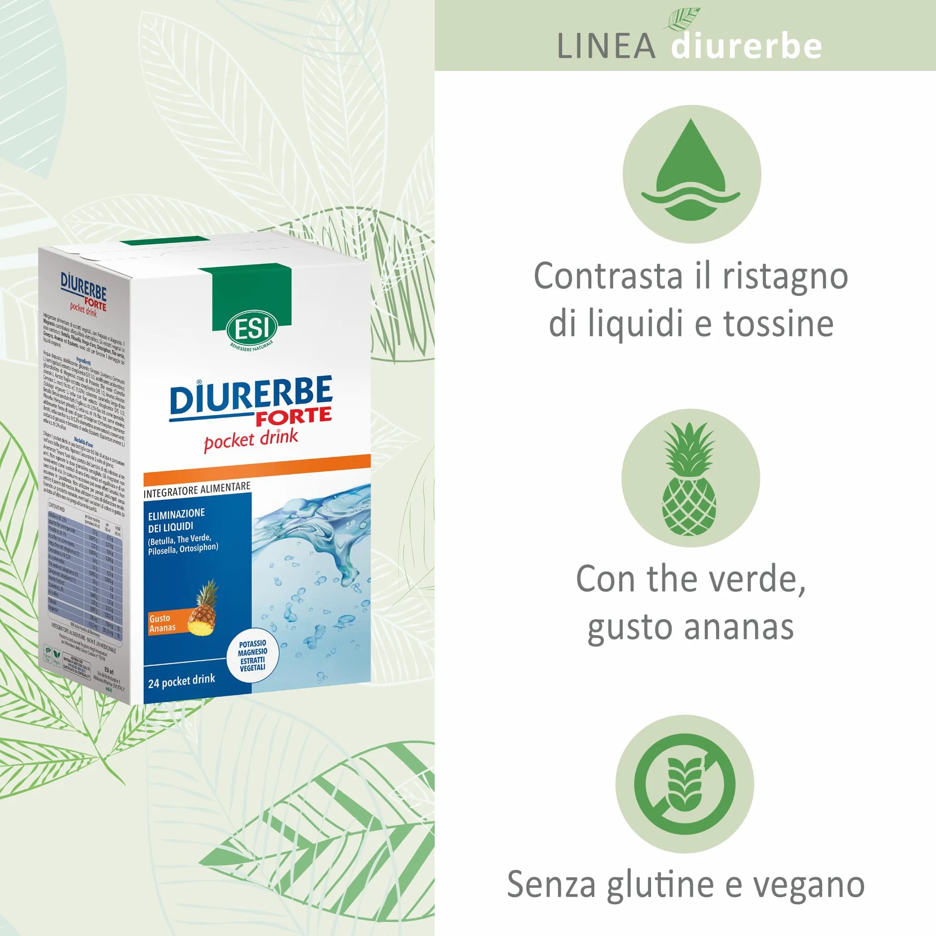 ESI Diurerbe Forte Integratore Alimentare Melograno Senza Glutine Vegano 24 Pocket Drink