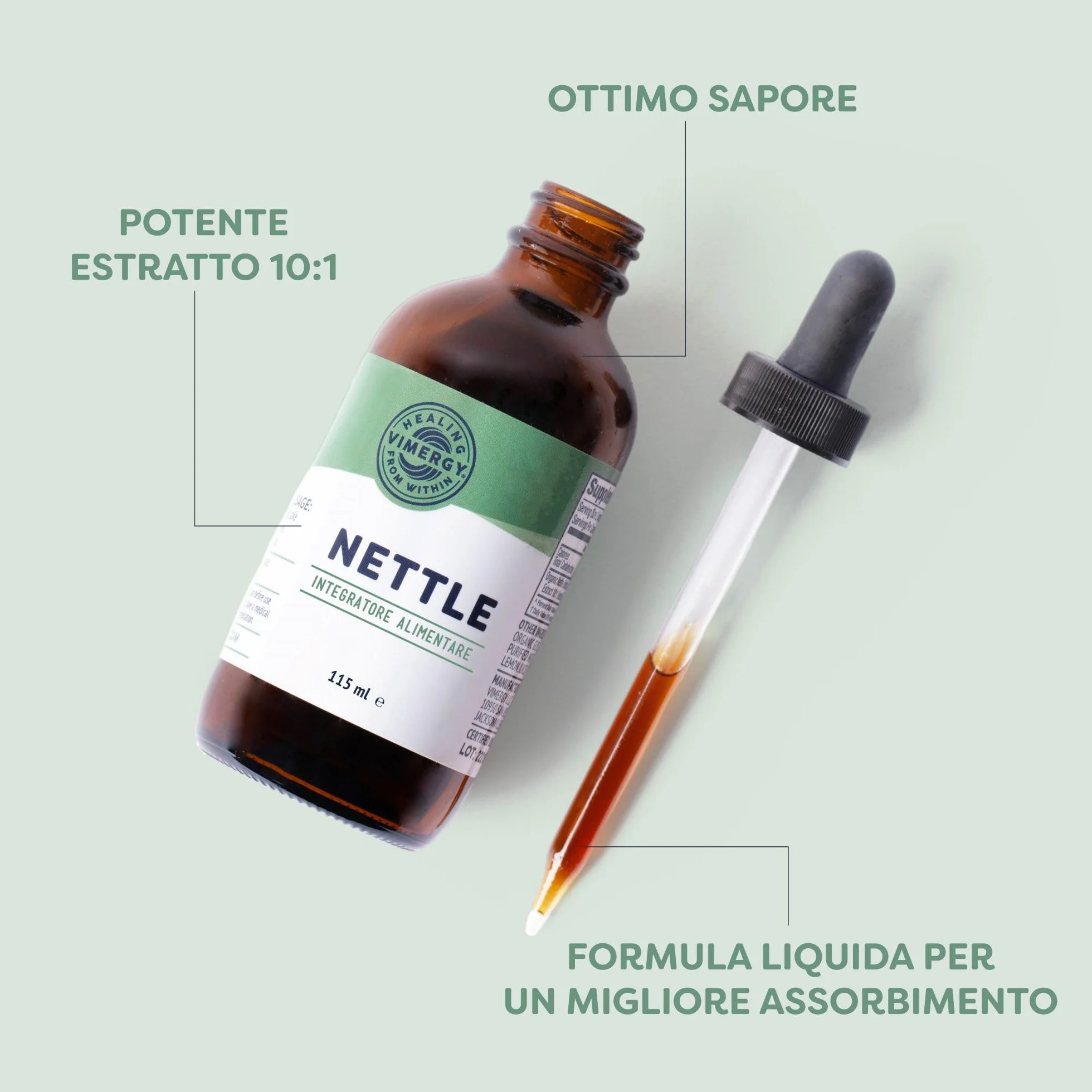 Vimergy Nettle 57 Dosi Integratore Ortica Liquido Glicerina Vegano 115ml