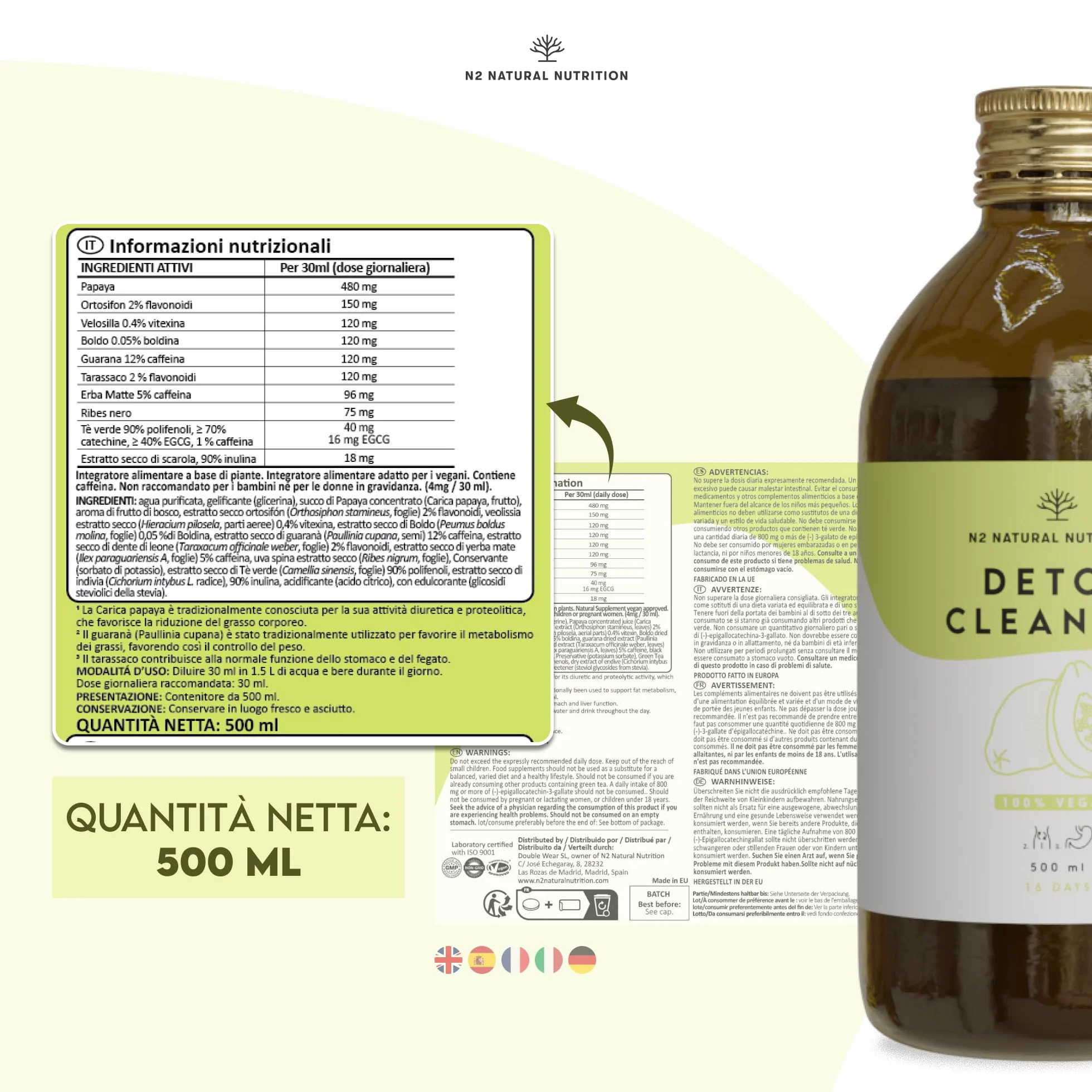 N2 Natural Nutrition DETOX Formula Liquida Tè Verde 500 ml