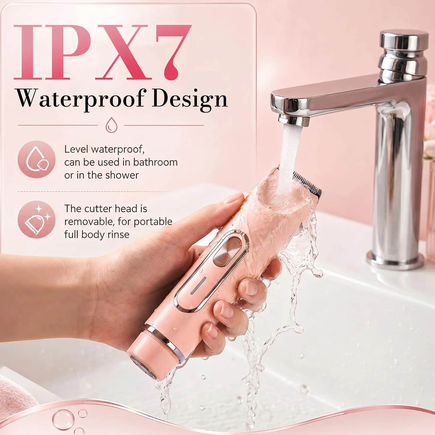 JTF Rasoio Elettrico Donna 4-in-1,Depilatore per Parti Intime, Bikini, Viso, Ascelle, Gambe e Braccia – IPX7 Impermeabile,Ricaricabile USB, Uso Bagnato e Asciutto (Rosa)