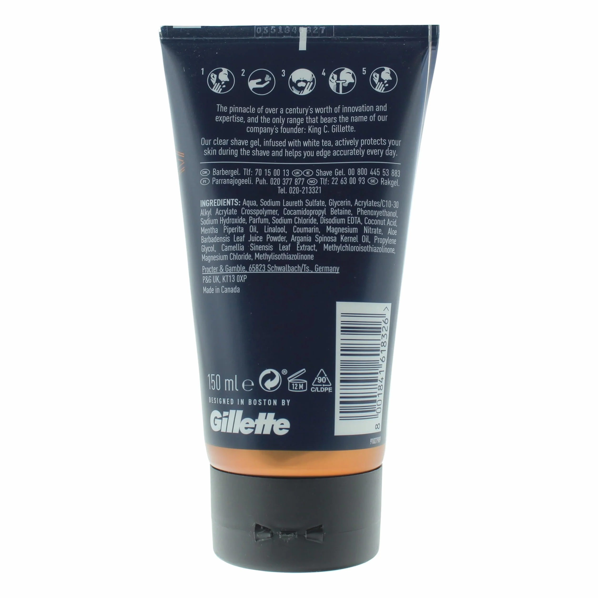 King C. Gillette Gel da barba trasparente con tè bianco e olio di argan, 141,7 g