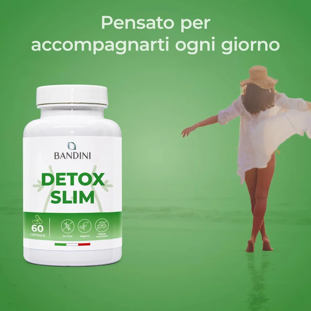 Bandini DETOX SLIM 60 Capsule Vegan Drenante Antiossidante Depurativo Detossificante Fegato Intestino Estratti Vegetali Bromelina Tarassaco Pilosella Betulla