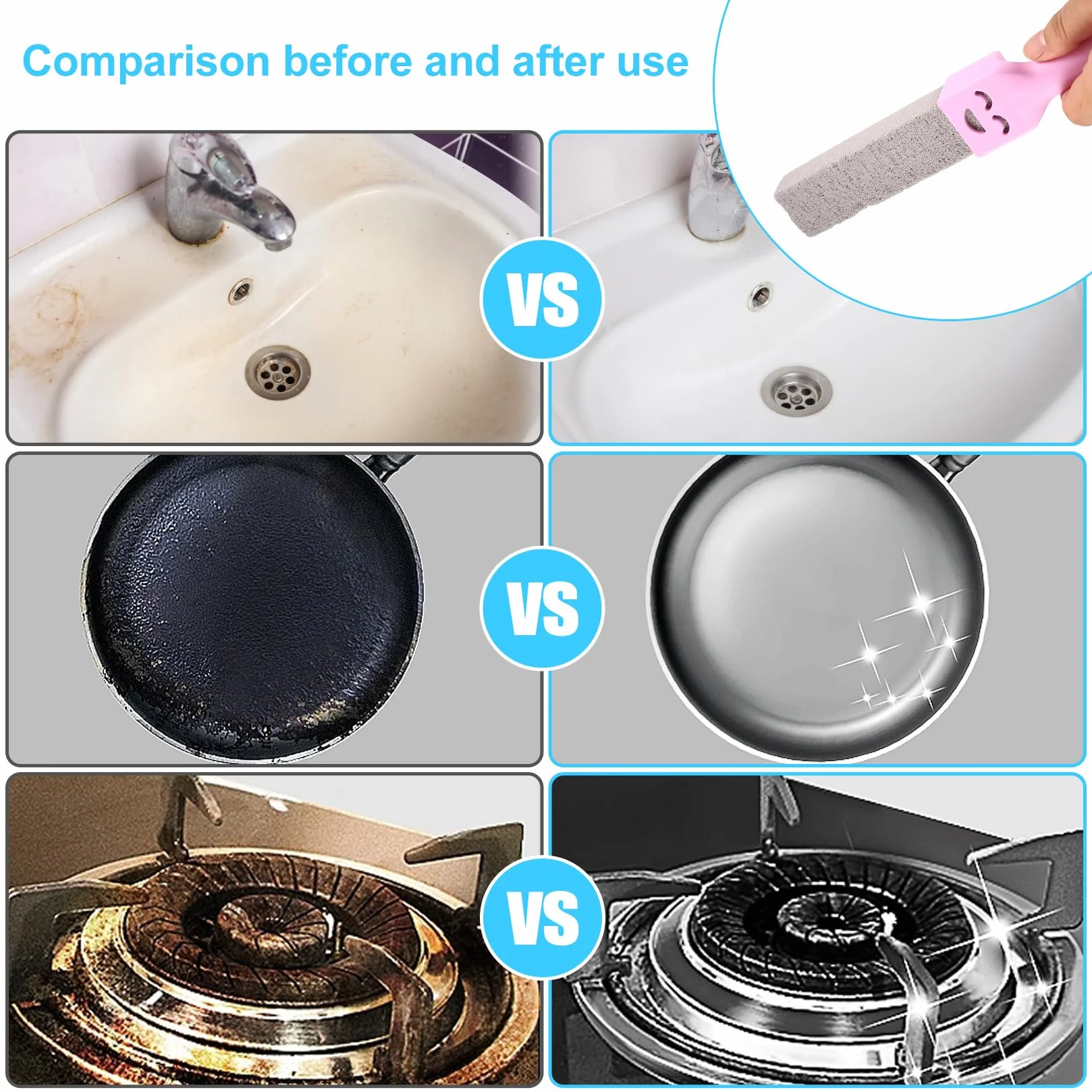 Pietra Pomice per Pulizia WC 6 Pezzi con Manico, Blocco Rimuove Macchie per WC, Cucine, Docce