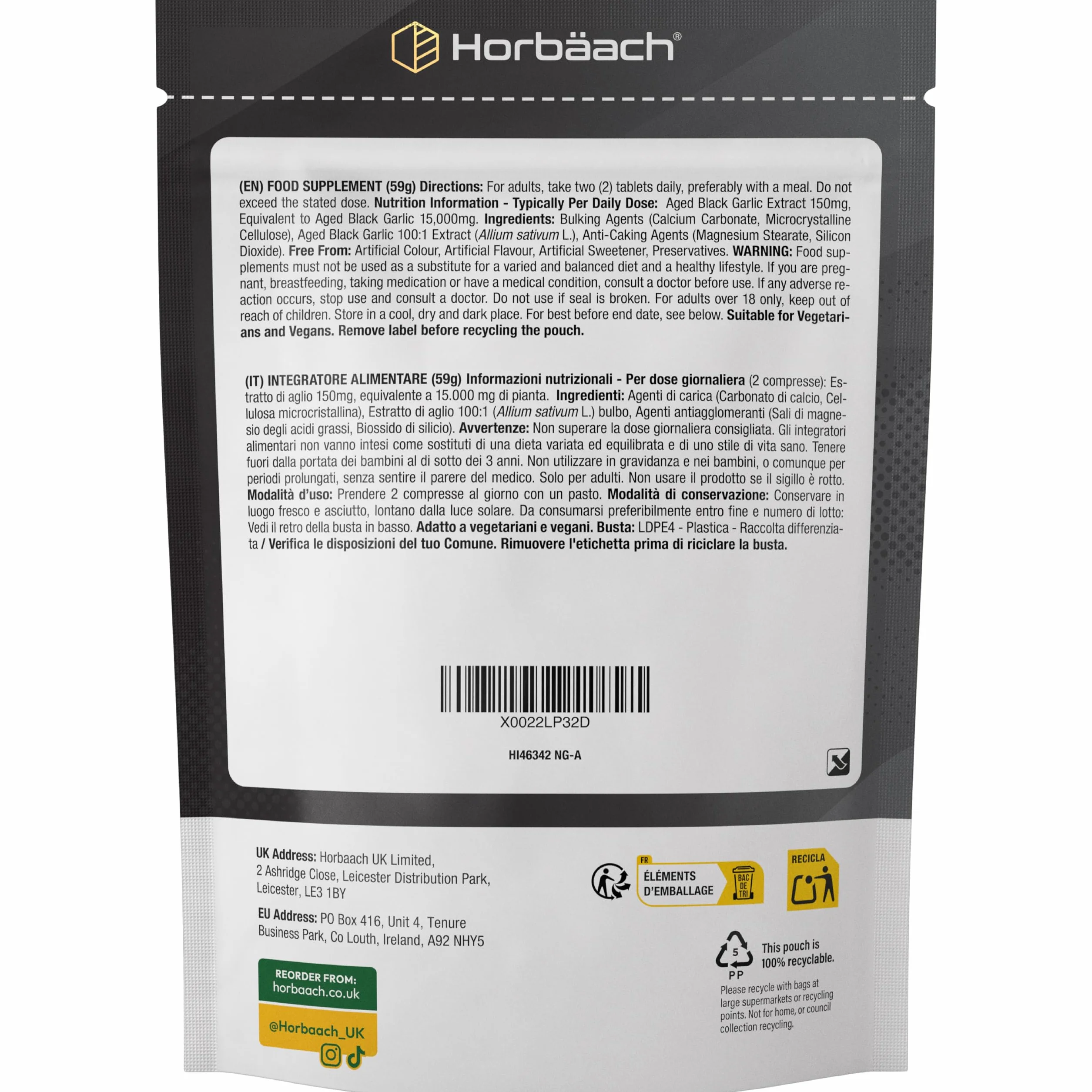 Aglio Nero Fermentato 15000mg | 180 Compresse Vegane | Integratore Inodore e Senza Gusto | Horbaach