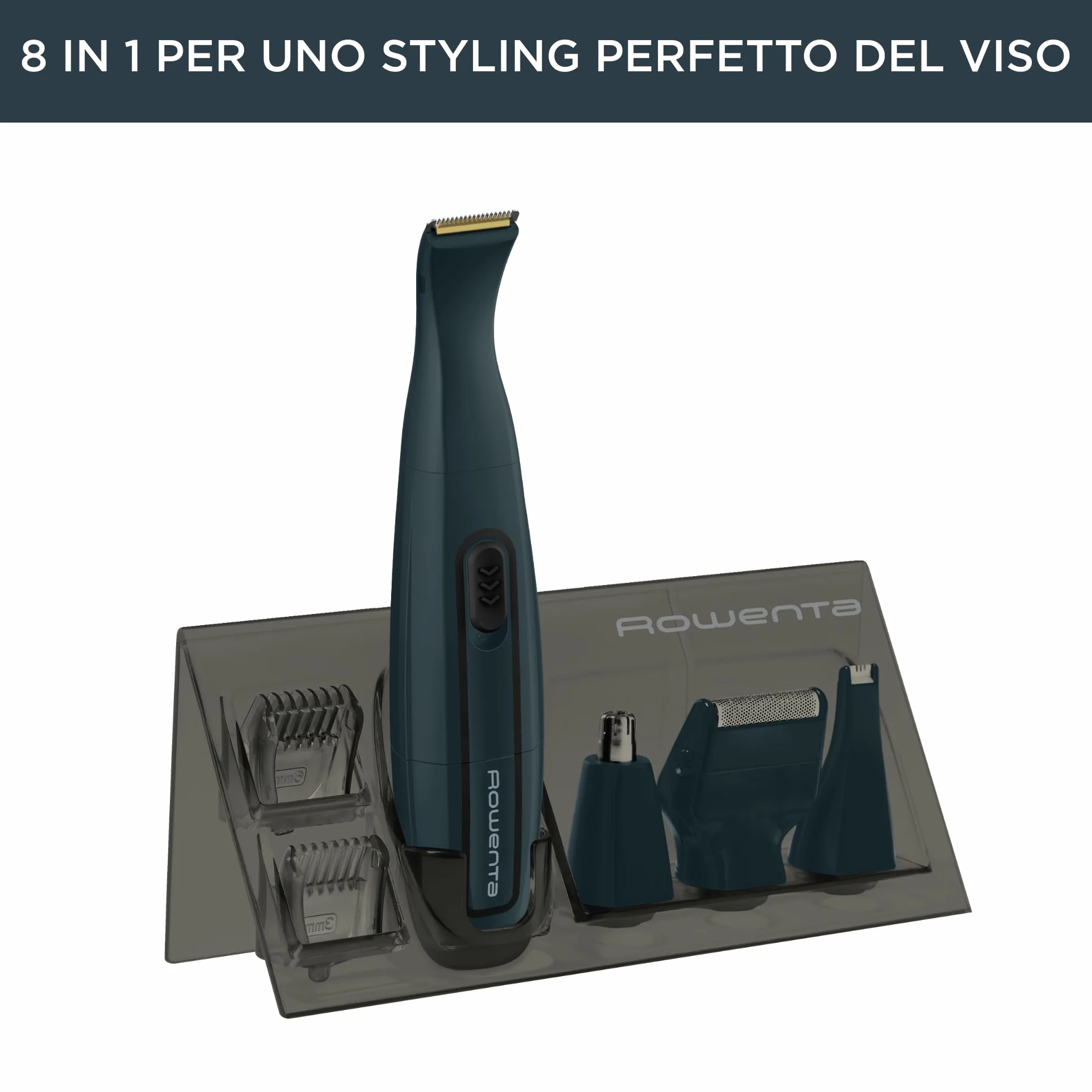 Rowenta TN3651 Nomad Mini Grooming Kit Impermeabile, Pettini Precisione 3mm 6mm, Nero