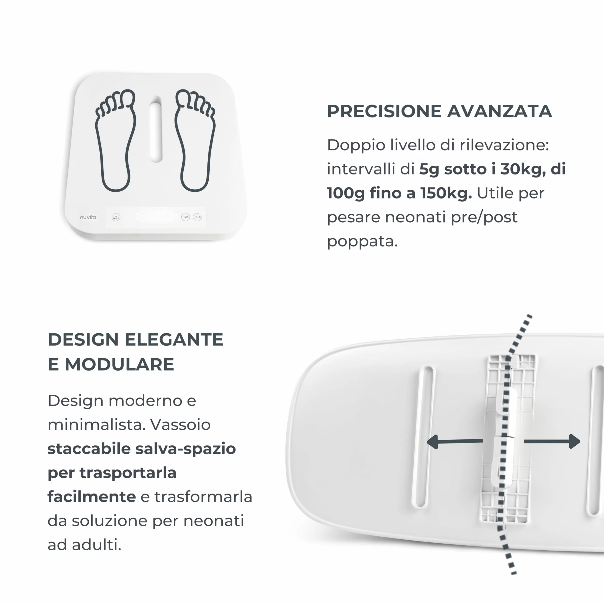 Nuvita 1330 PrimiPesi Bilancia Bluetooth Smart Mamma & Bambino Controllo Crescita Peso AI
