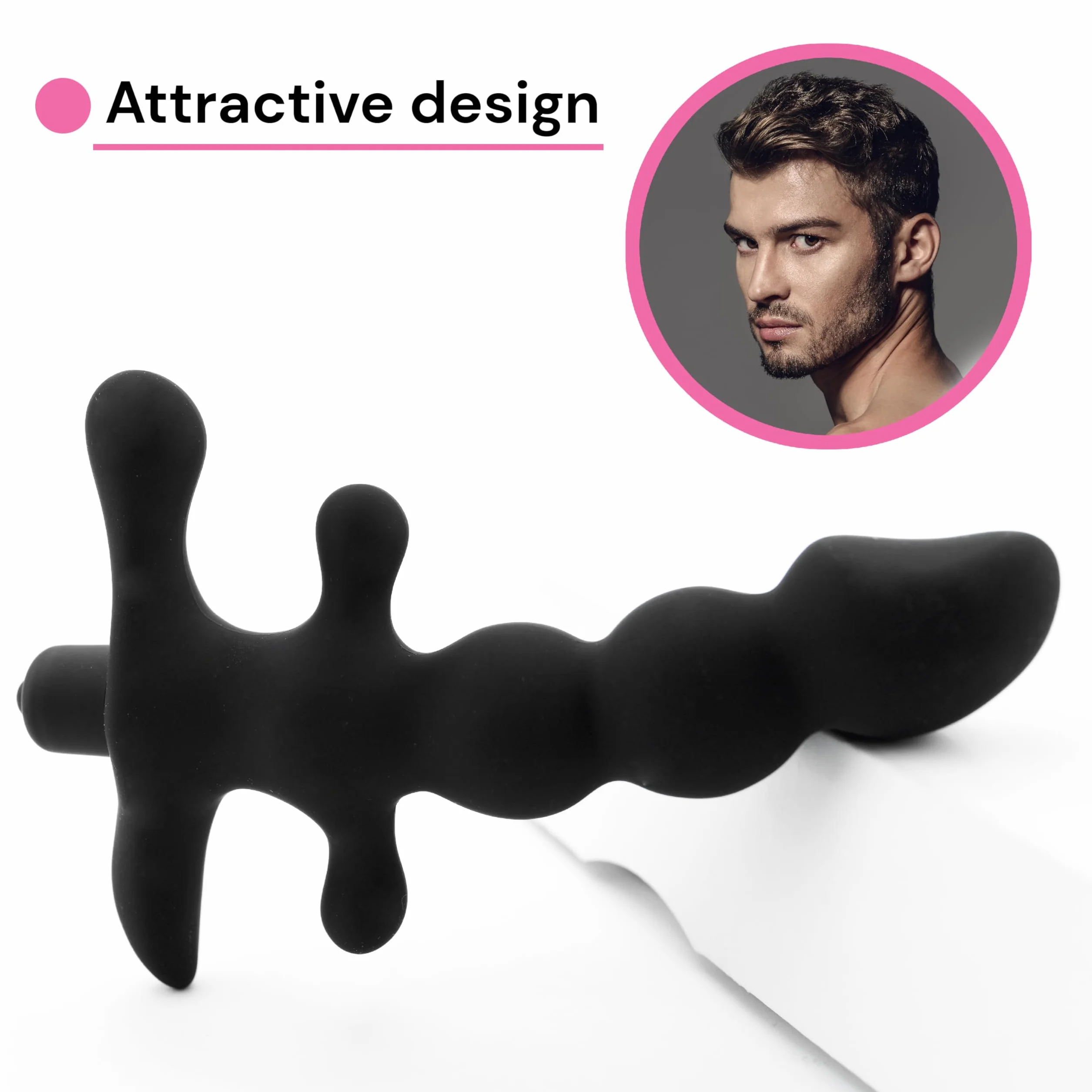 Vibratore prostatico Fops in silicone medico - Lunghezza 14 cm e design ergonomico a perline - Vibrazioni potenti per uomini e coppie - Vibratore anale per massaggio prostatico, Nero A11-12