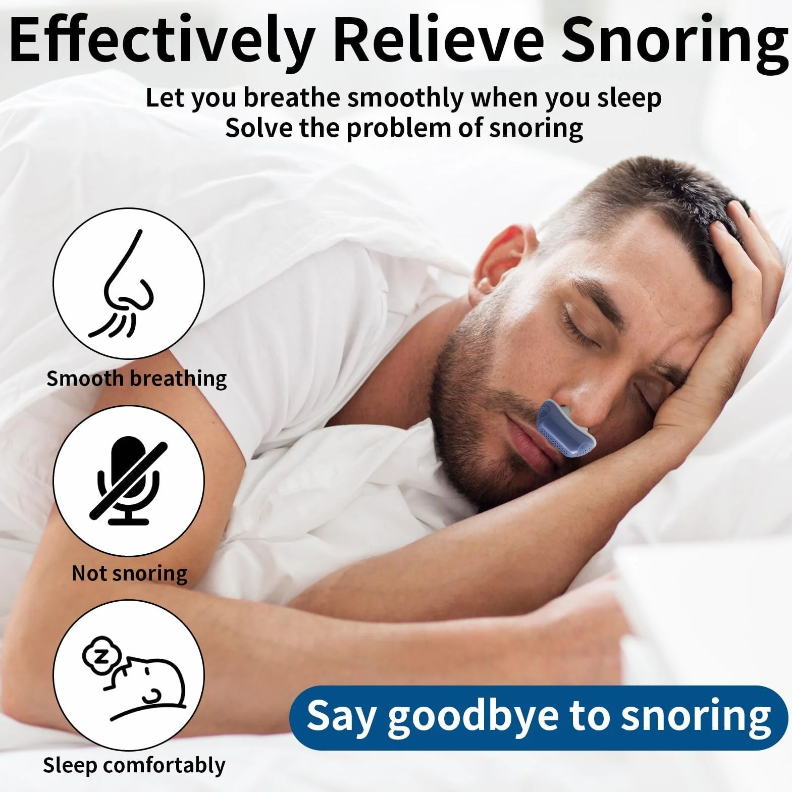 Macchina CPAP per Apnea Notturna Silenziosa, Dispositivo Anti-snoring, Mini CPAP Device, Russare per L'aiuto Addormentato, Migliora la Respirazione e Il Sonno Blue