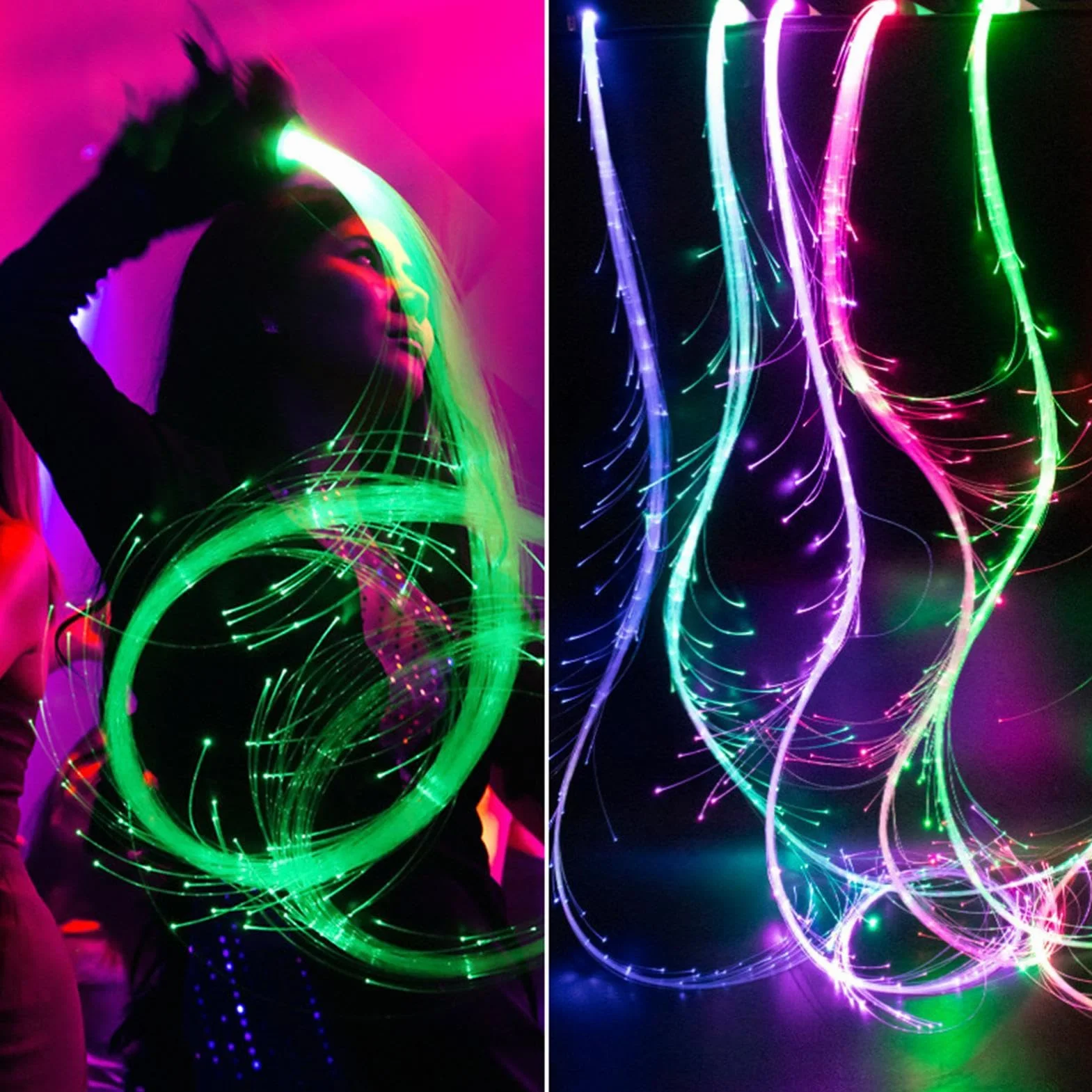 Frusta a LED in Fibra Ottica, Pixel Whip con Rotazione 360°, 1200 mAh per Rave Feste
