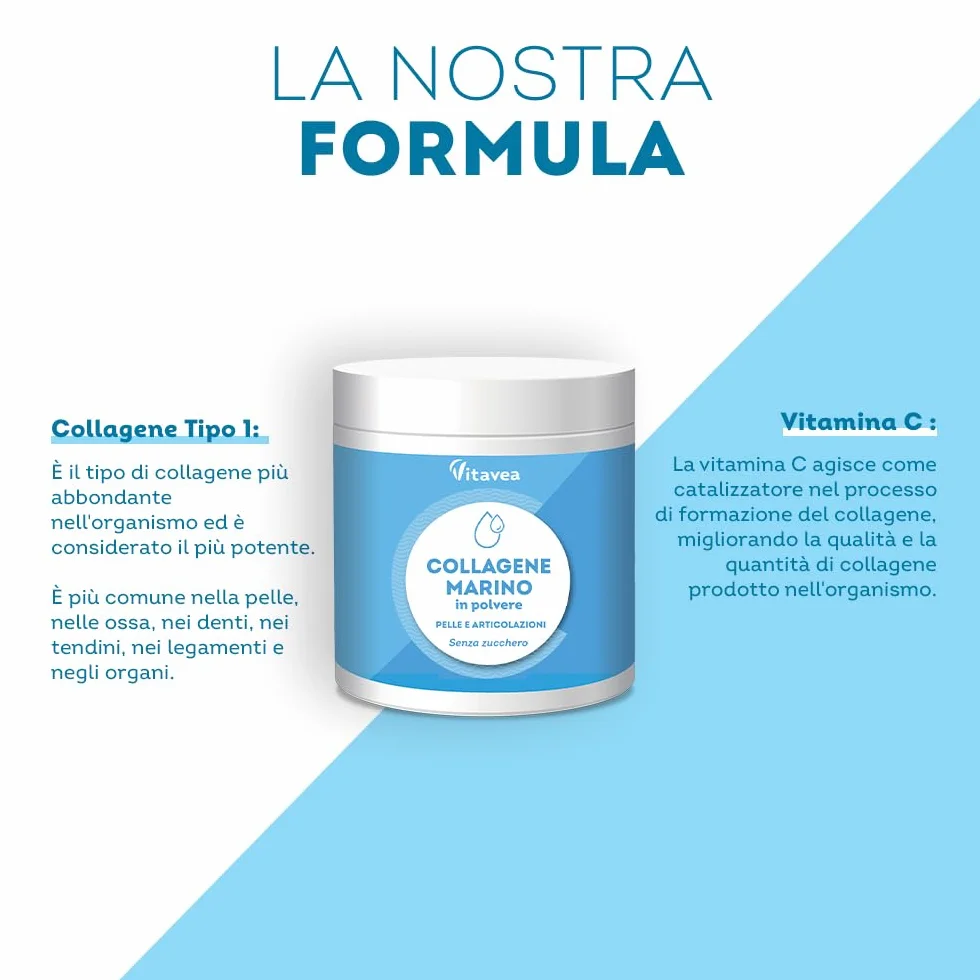 Collagene Marino in Polvere con Vitamina C 10000 mg Peptidi di Collagene di Pesce - Collagene Idrolizzato - Aroma Limone e Lime Vitavea