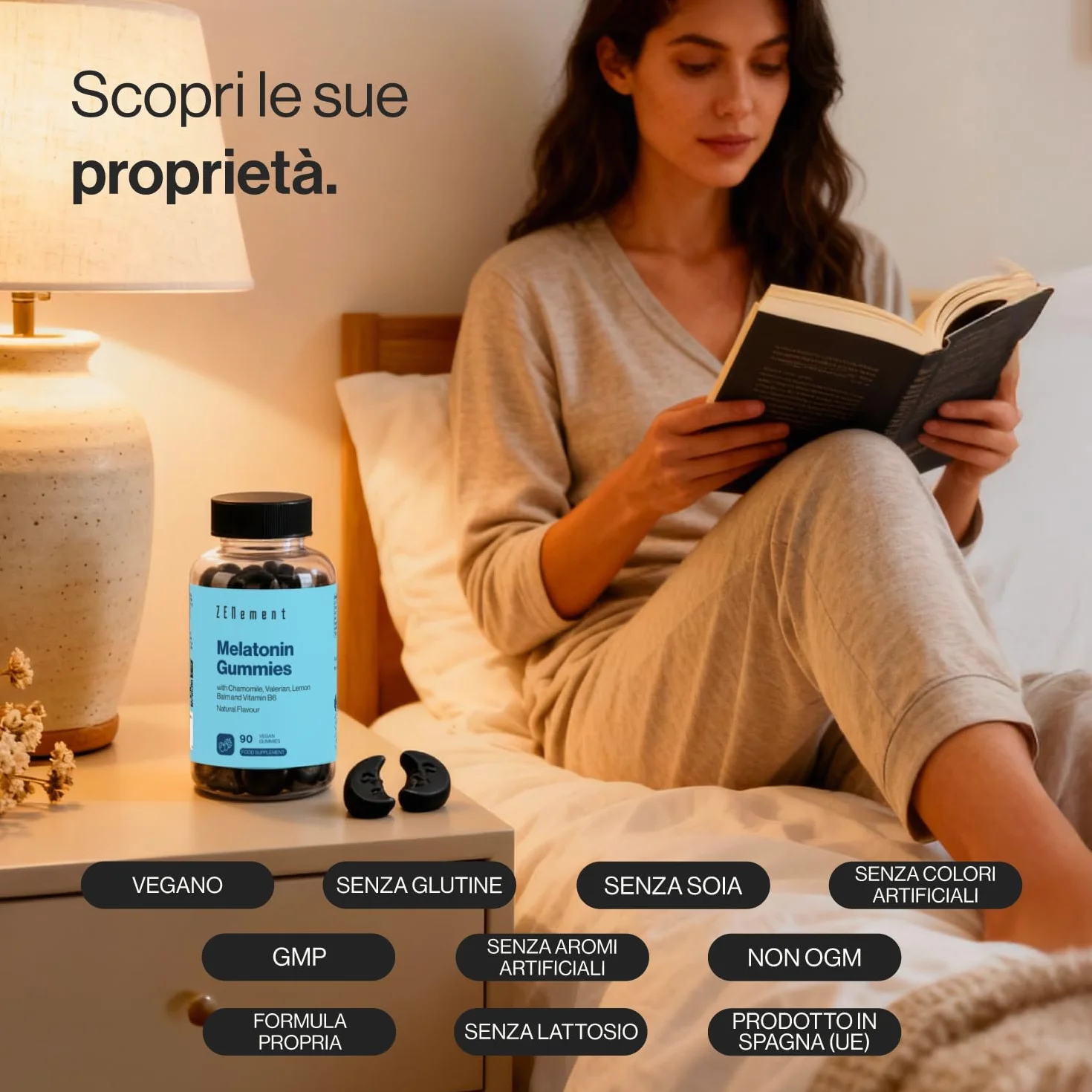 Zenement Caramelle Gommose alla Melatonina 1 mg 90 Gummies con Vitamina B6 Camomilla Valeriana Melissa Sambuco Vegane