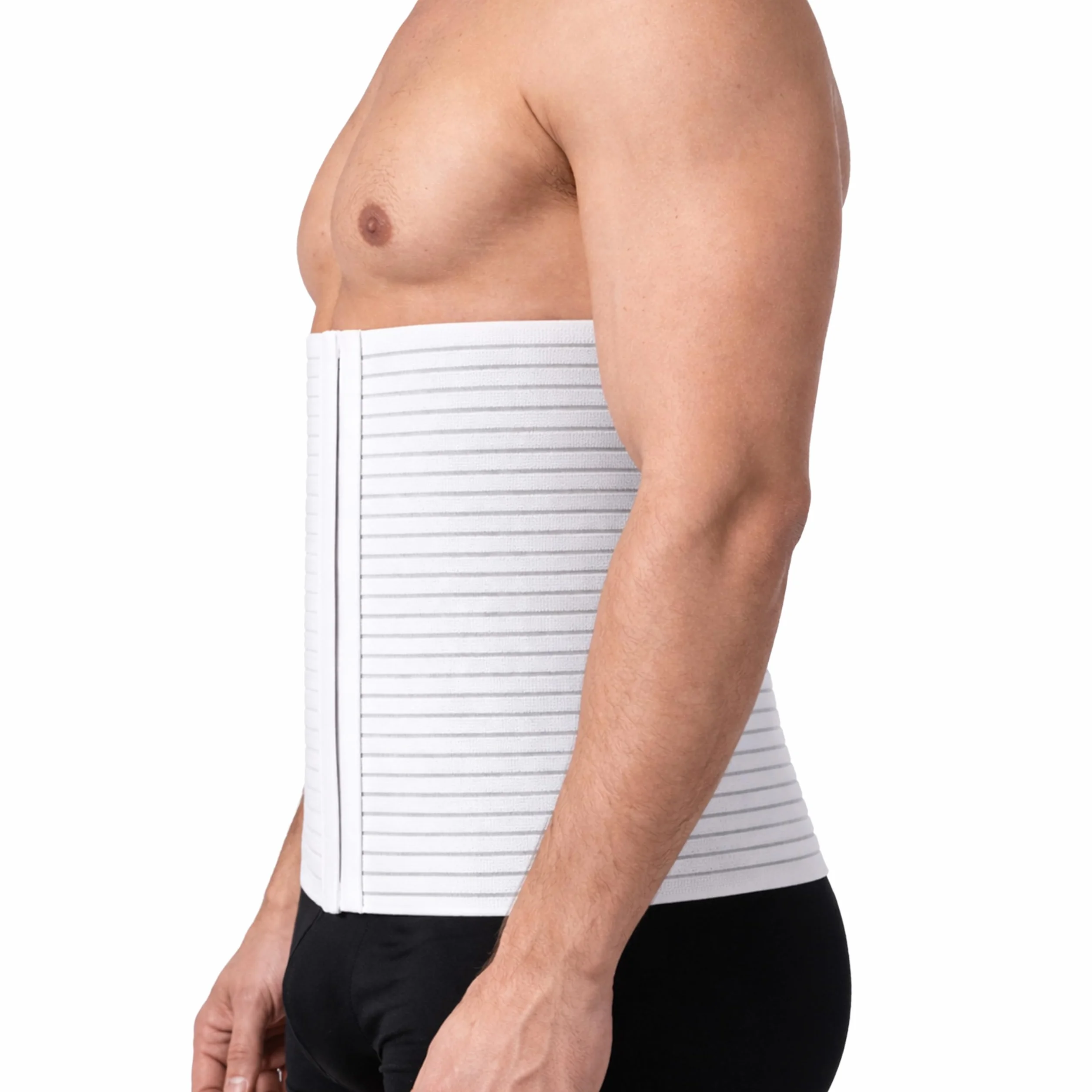 Beman 5063 - Pancera Millerighe Uomo Donna Fascia Addominale Contenitiva Post Operatoria Post Parto Elasticizzata A Strappo Altezza 27cm (M, Bianco)