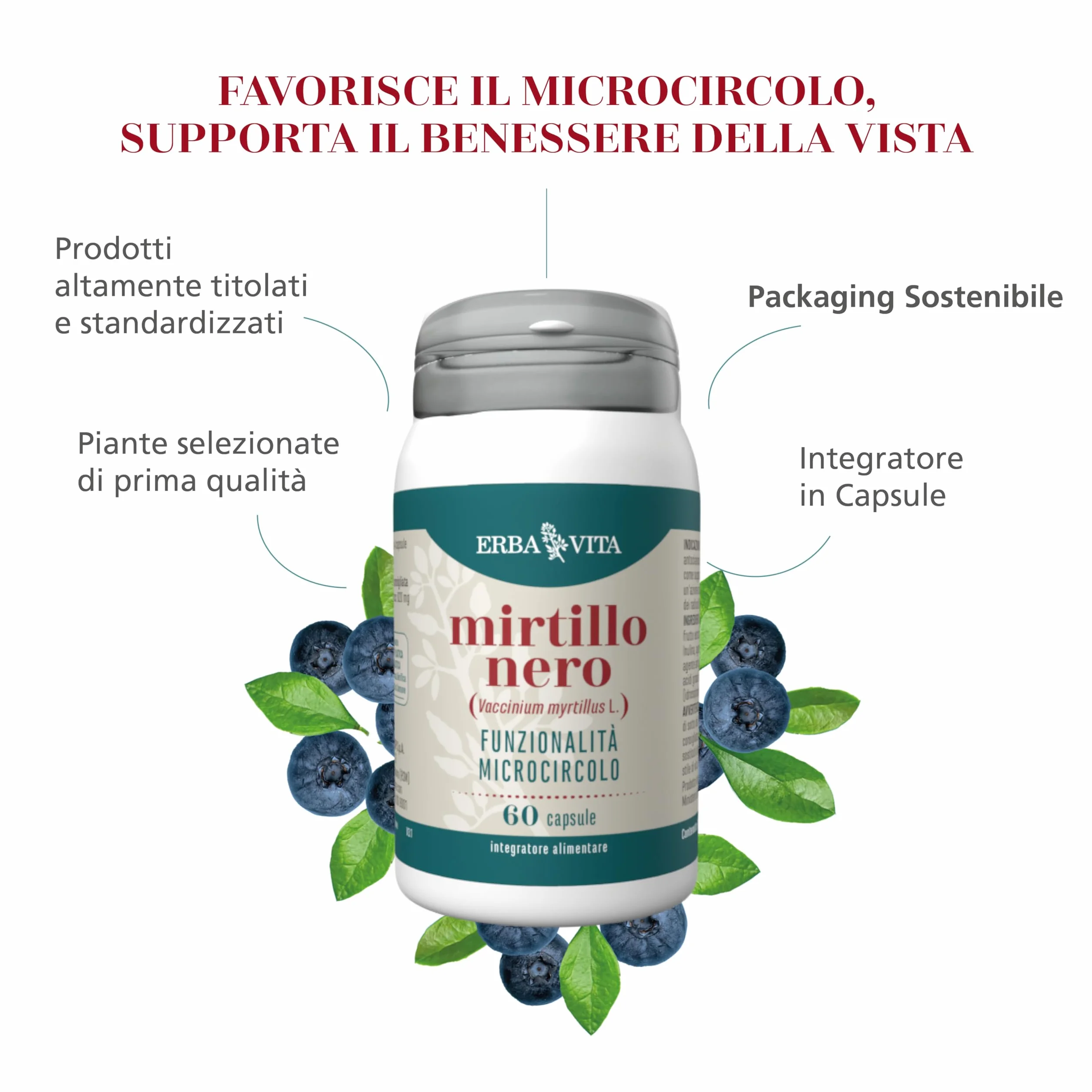 ERBA VITA Integratore Alimentare Di Mirtillo Nero 60 Capsule