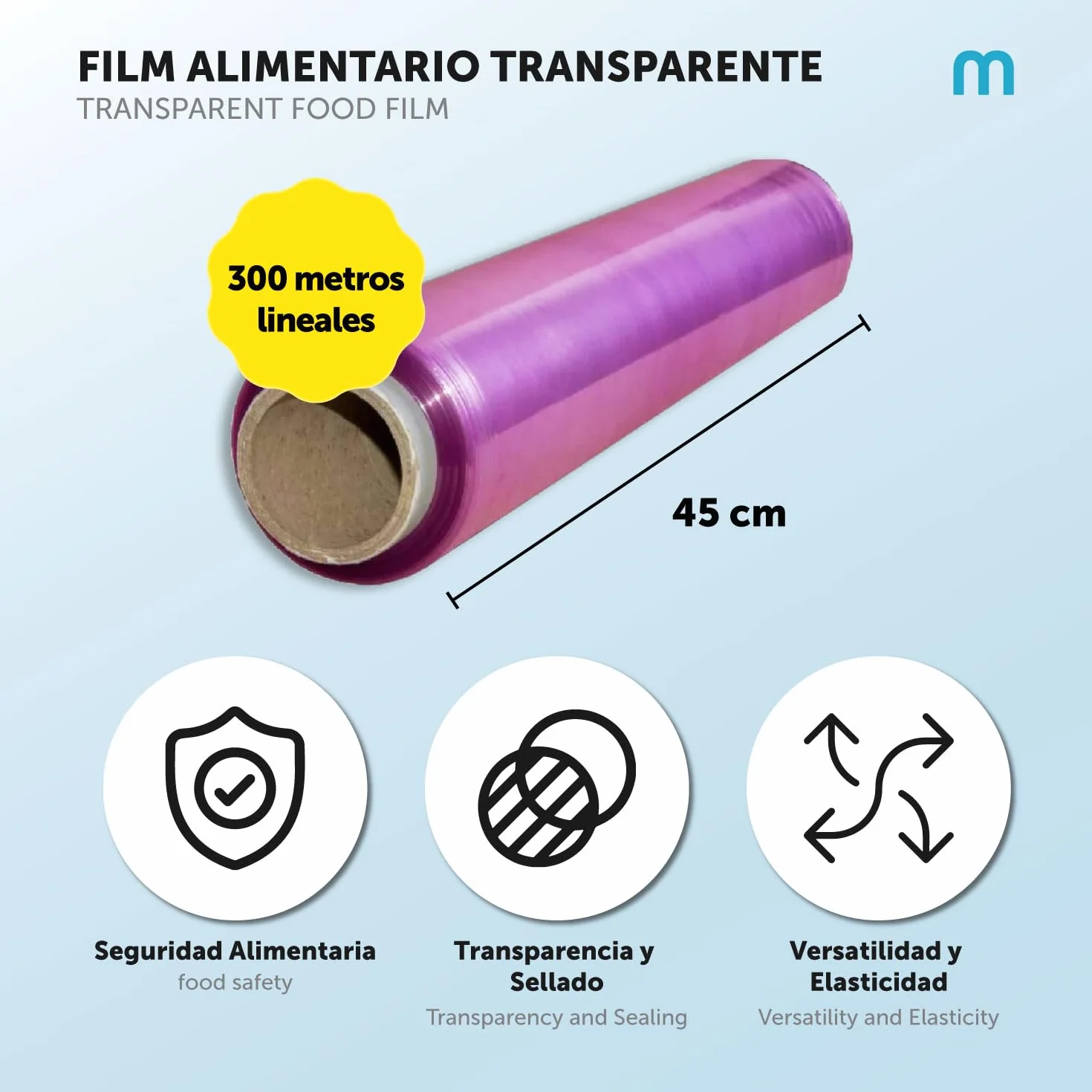 m-office Pellicola trasparente alimentare, pellicola trasparente, PVC resistente, rotolo 45 cm x 300 m