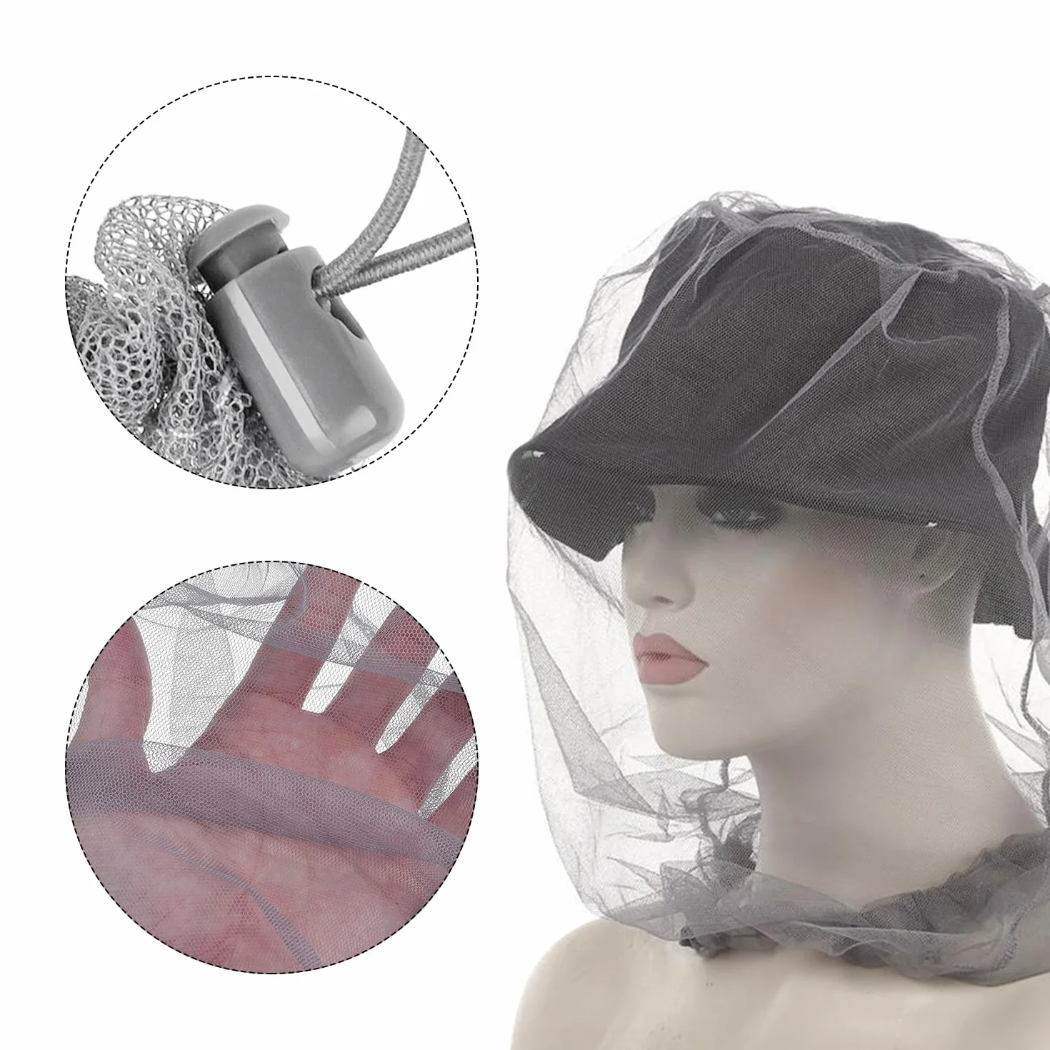 Set di 3 reti per insetti zanzariere cappellini antizanzara regolabili copricapo protezione all'aperto pesca arrampicata escursionismo