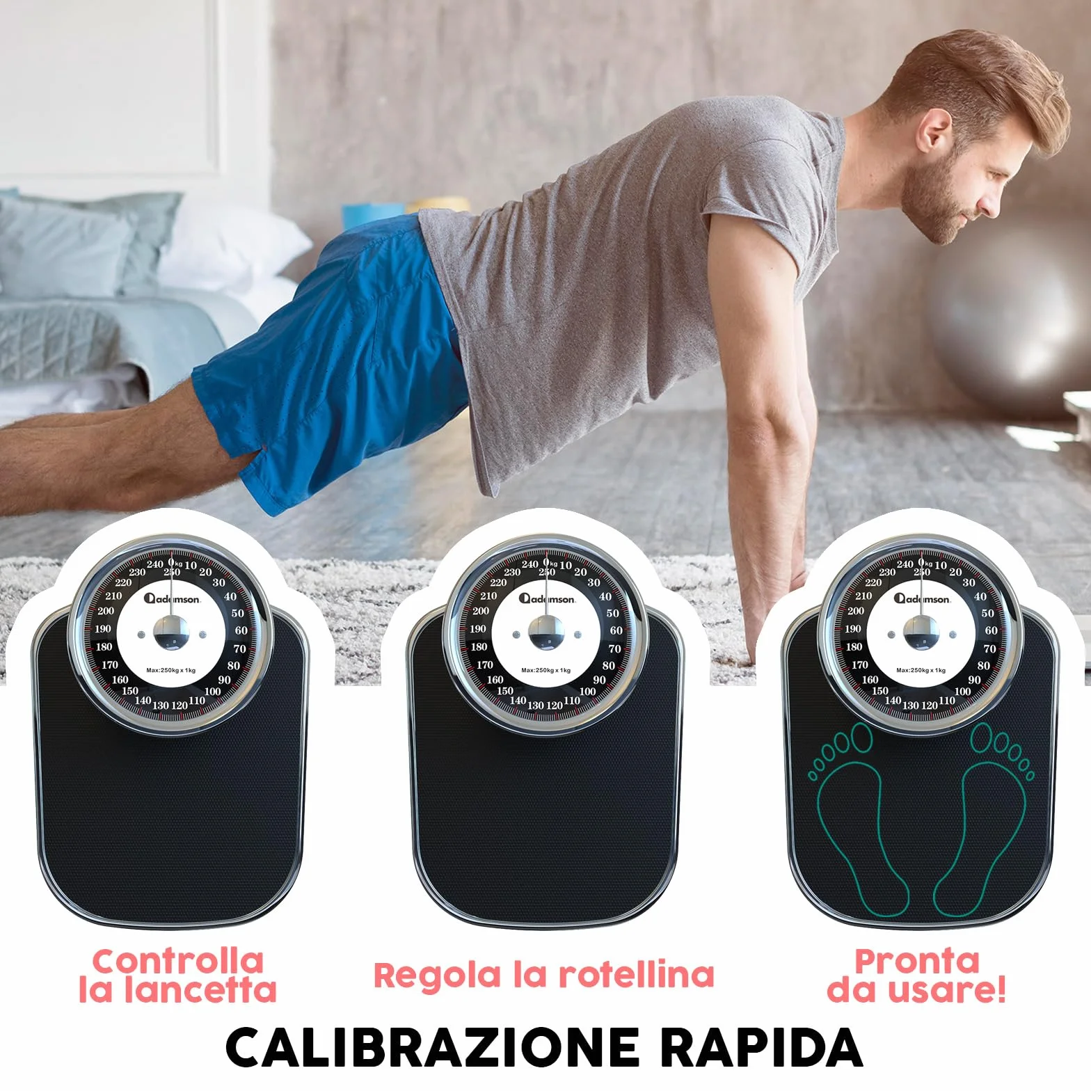 Adamson A28 Bilancia Pesapersone Meccanica, Analogica, Fino a 250 kg, Piedini Anti Scivolo – Durevole, Accurata e precisa – 20 Anni di Garanzia – Per la tua casa – Camera da Letto e Bagno – NUOVA