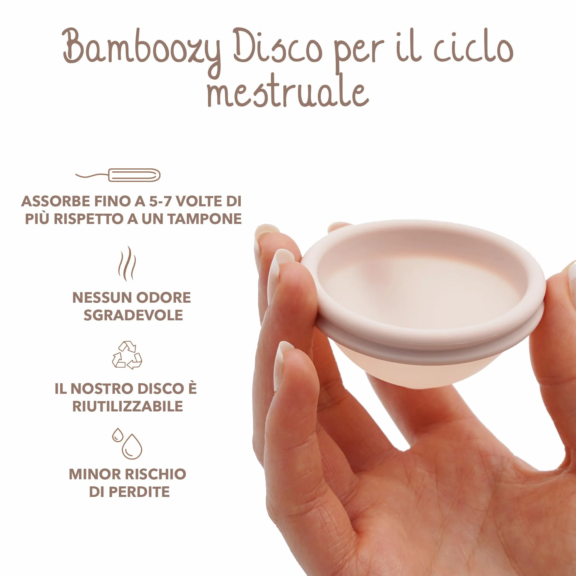 Bamboozy Disco Menstruale con Custodia in Silicone (M) - Disco Menstruale Sostenibile e Riutilizzabile in 100% Silicone Medicale - Senza BPA - Protegge fino a 12 ore - per Sport e Nuoto