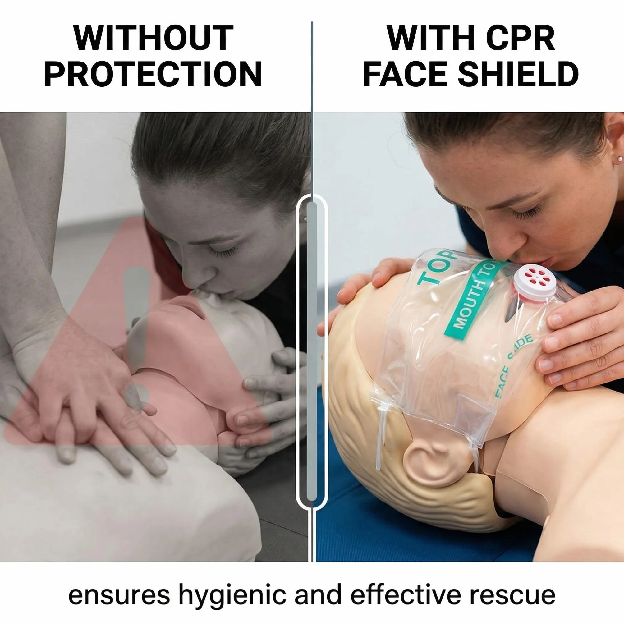 Mascherine Pocket Mask CPR in PVC con Valvola Unidirezionale, 5x5,5cm Rosso e Nero
