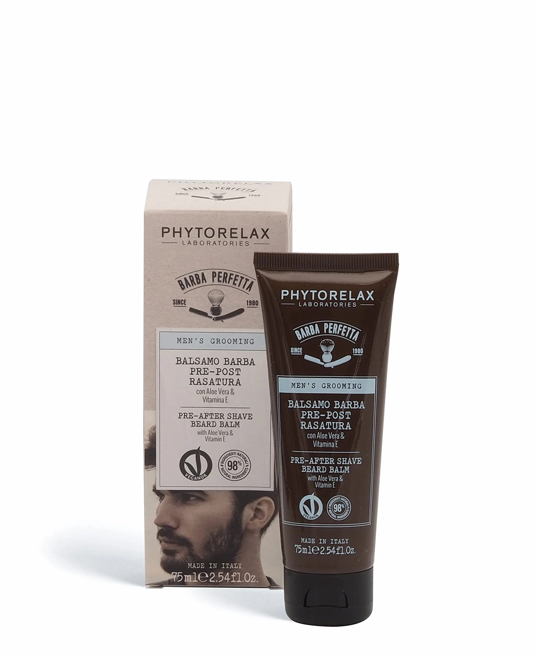 Phytorelax Laboratories Trattamento Barba Perfetta Balsamo Pre-Post Rasatura con Aloe Vera e Vitamina e - 98% Ingredienti di Origine Naturale - 75ML
