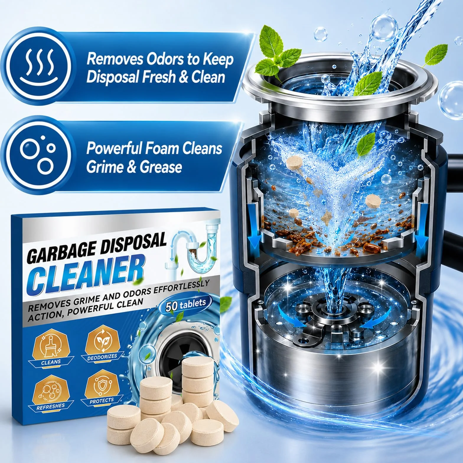 Pastiglie Elimina Cattivi Odori Scarichi 50 Compresse Deodorante Scari-chi Cucina Bagno WC
