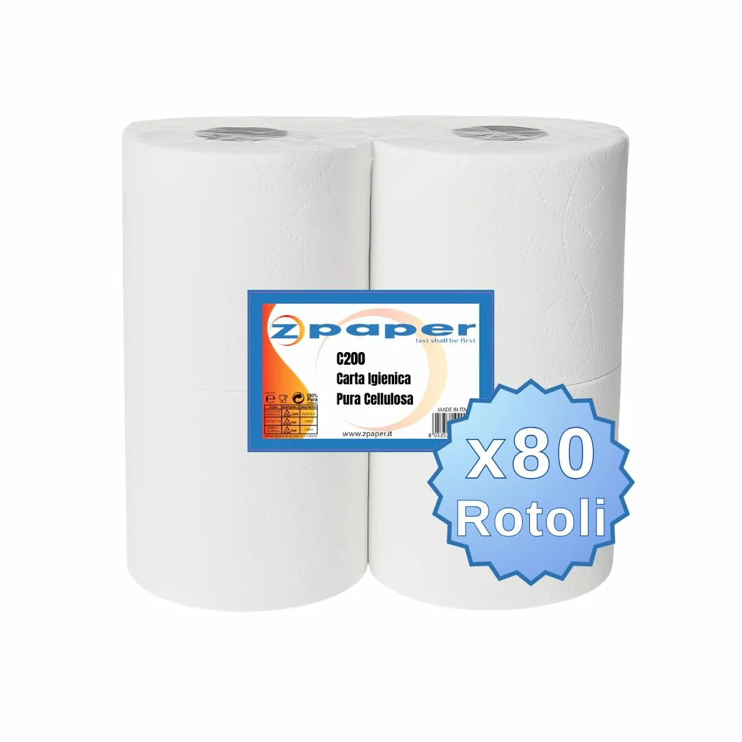 80 Rotoli Carta Igienica 100% Pura Cellulosa 2 Veli Morbida Resistente