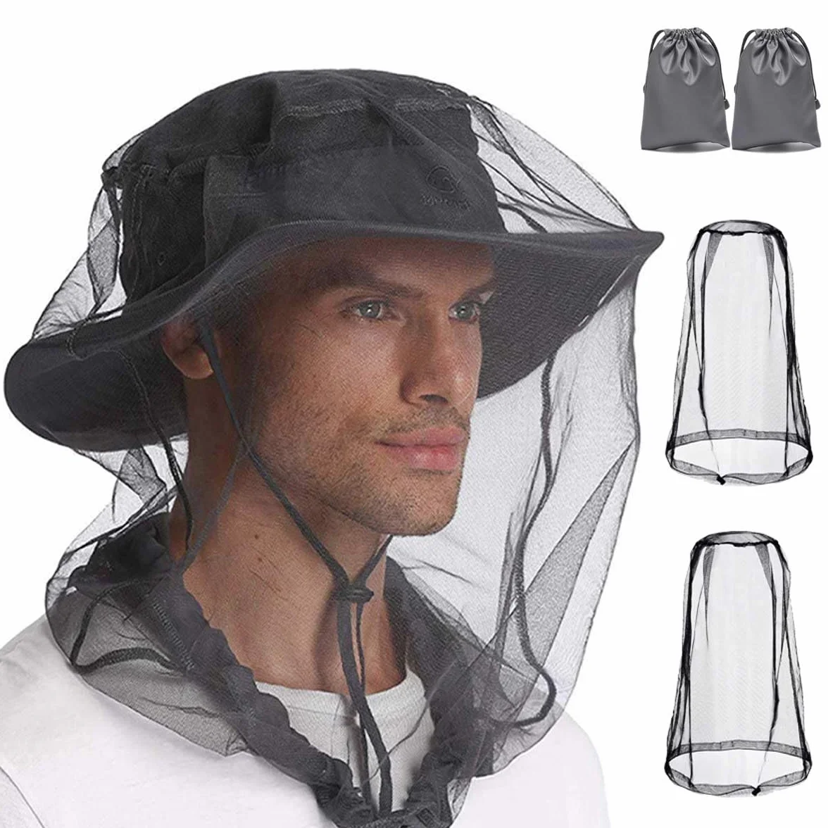 Zanzariera Testa per Insetti con Borsa Trasporto, Head Net Face Mesh Cover per Esterni, Cappello Pesca