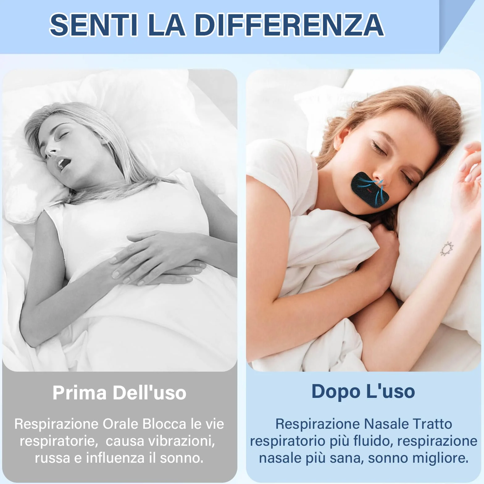 Mouth Tape for Sleeping 90 Pezzi Cerotti Bocca Antirussare Respirazione Nasale