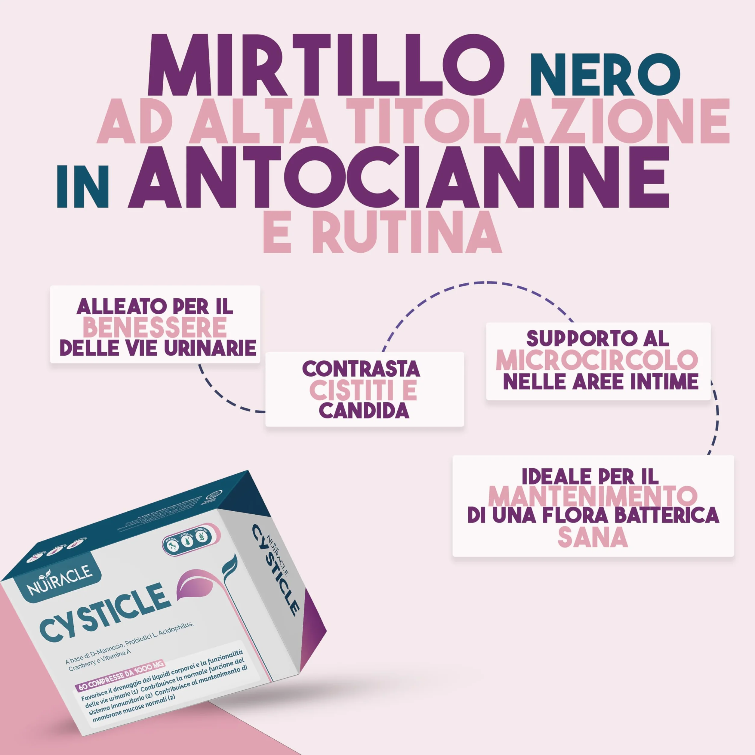 CYSTICLE | D-Mannosio Puro 1200mg | Integratore Cistite, con Mirtillo Rosso, Probiotici e Vitamina A | Per Candida e Infezioni Vie Urinarie | Vegan, Senza Glutine (60 compresse (Confezione da 1))
