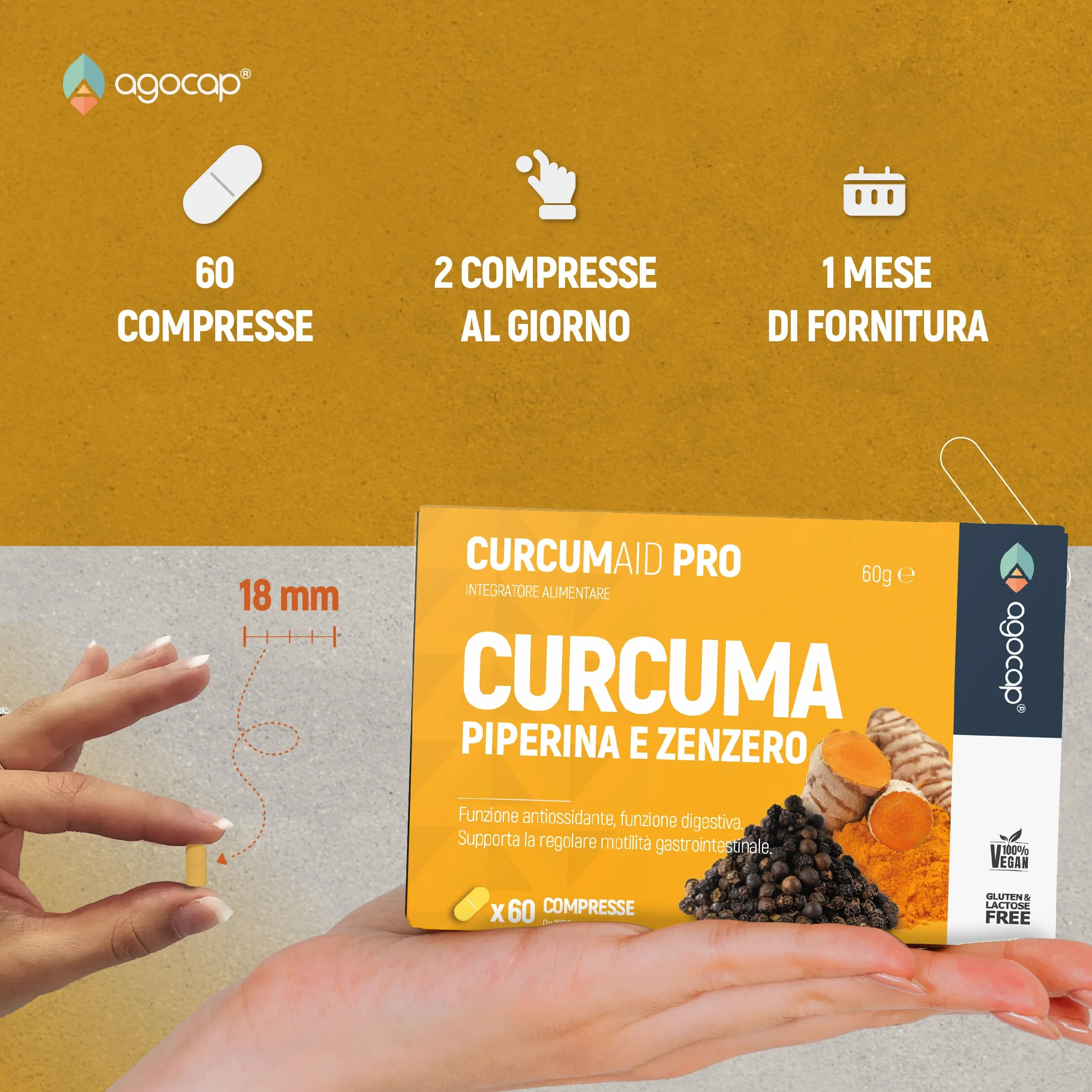 Curcuma e Piperina 60 compresse integratore curcumina zenzero vegano Made in Italy