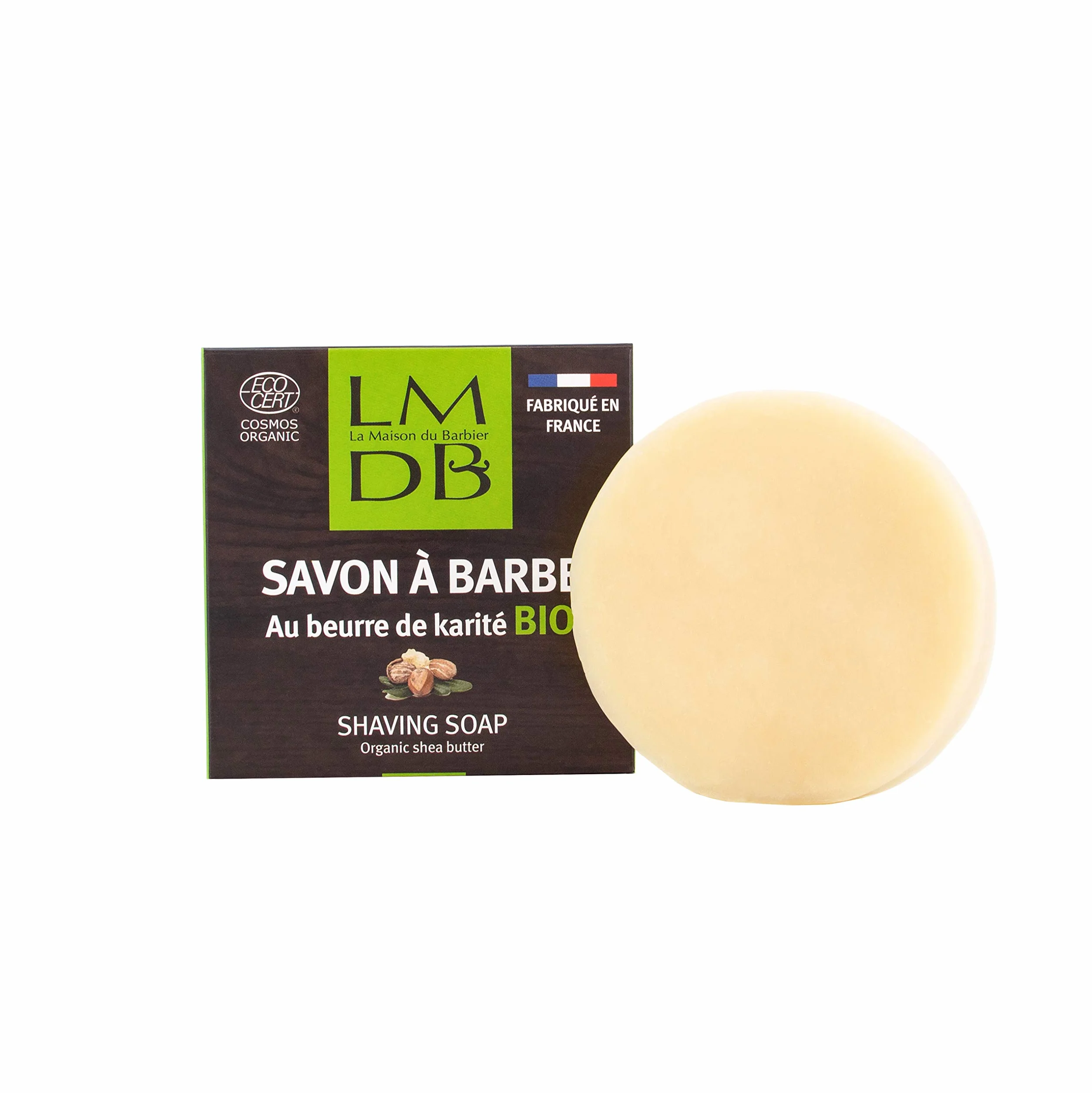 Sapone per barba al burro di karité biologico Ecocert Cosmos Organic - 99% naturale, 79% biologico - Fabbricazione francese - 80 g