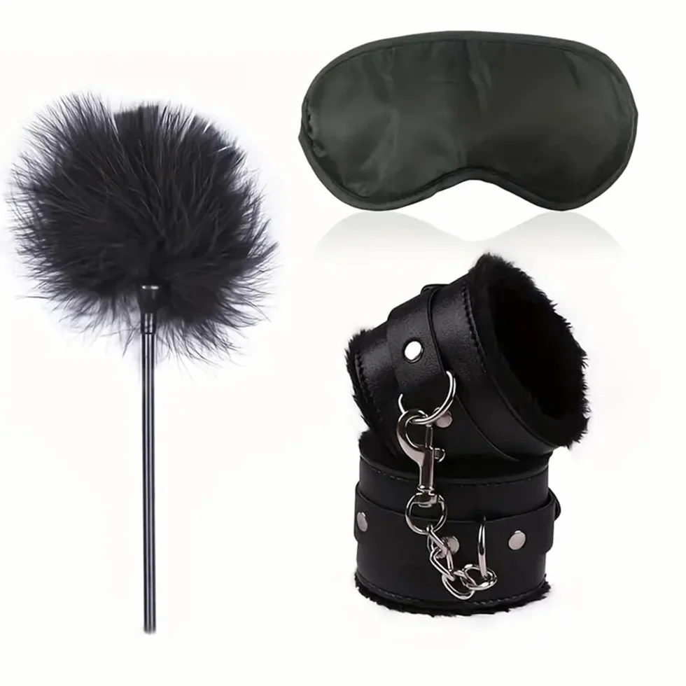 Maschera per gli occhi in peluche con piume e pelle artificiale, accessori per giochi di coppia