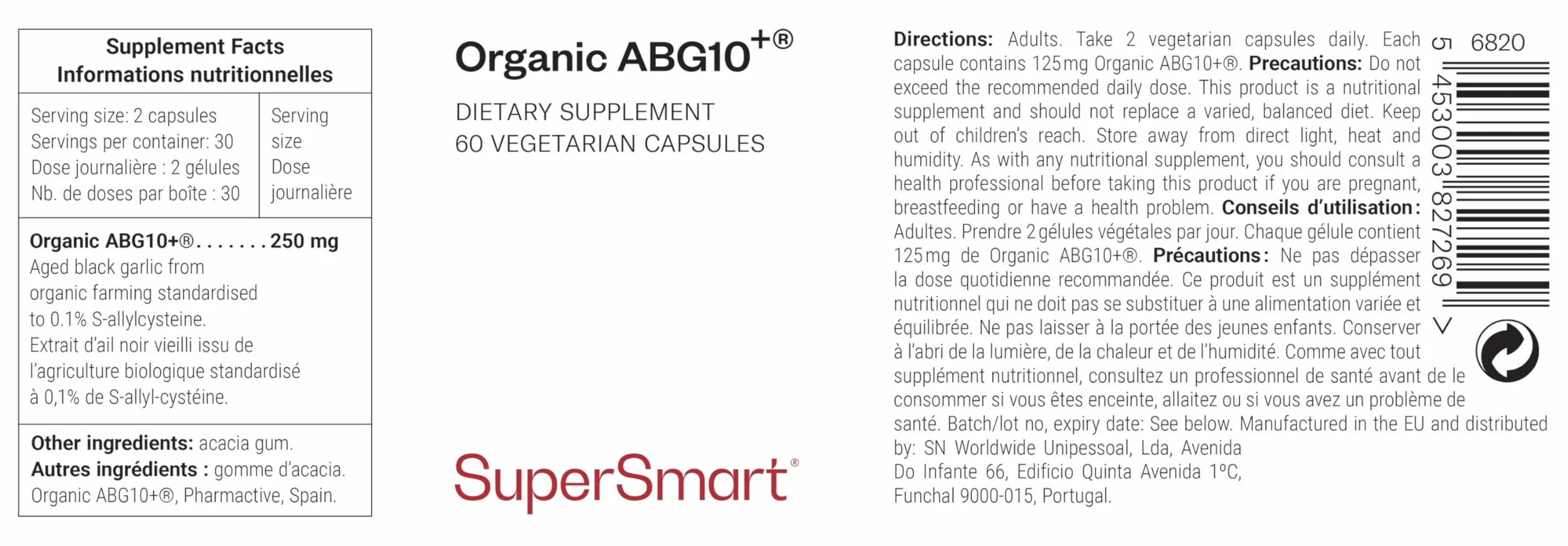 SuperSmart - ABG10+ ® - Estratto di Aglio Nero - Protegge le Cellule da Danni dei Radicali Liberi & Invecchiamento delle Cellule |Gluten Free - 60 Capsule Vegetariane