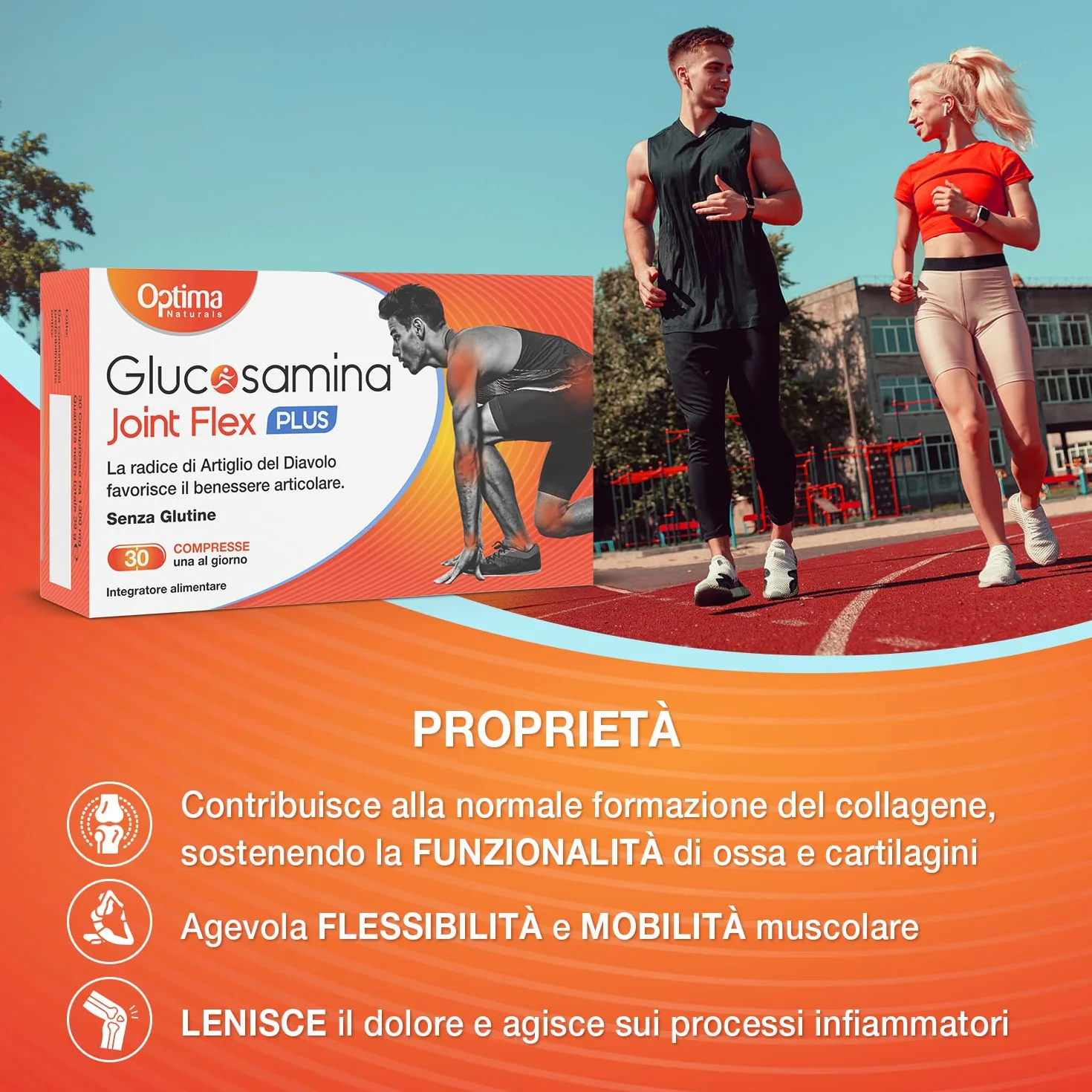 Plus integratore alimentare con Glucosamina, Condroitina, Artiglio del Diavolo e MSM, per il benessere delle articolazioni, 30 compresse Optima Naturals