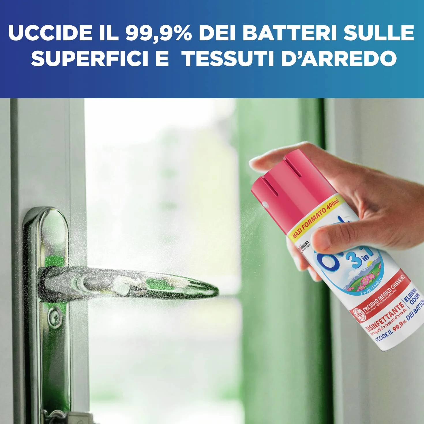 Oust 3 in 1 Spray Disinfettante 400 ml Fragranza Fresh Garden per Superfici e Tessuti Uccide 99,9% Batteri 12 unità